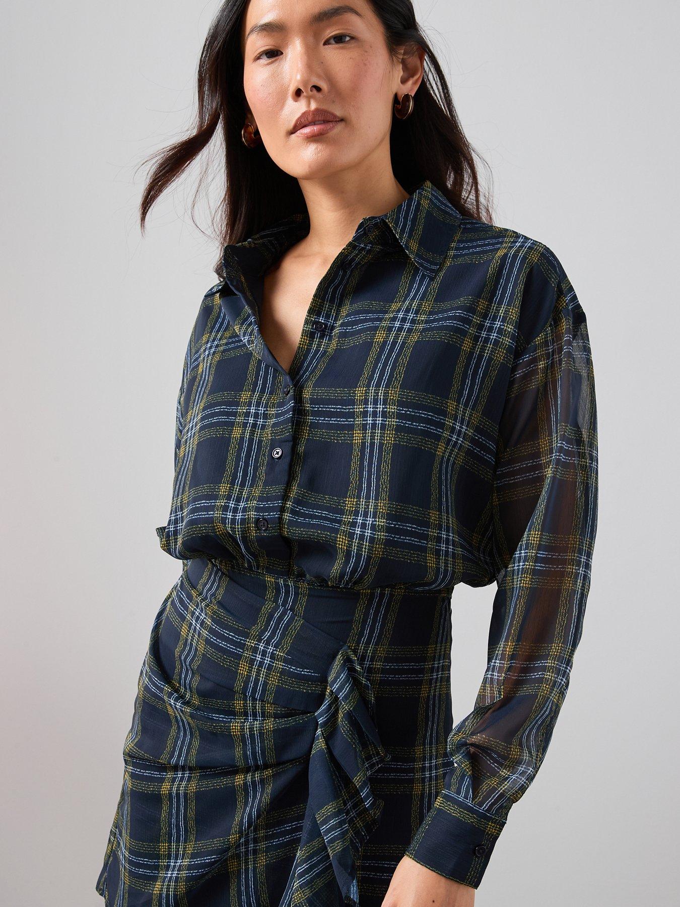 The Very Collection Checked Ruffle Detail Mini Shirt Dress - Print | Very