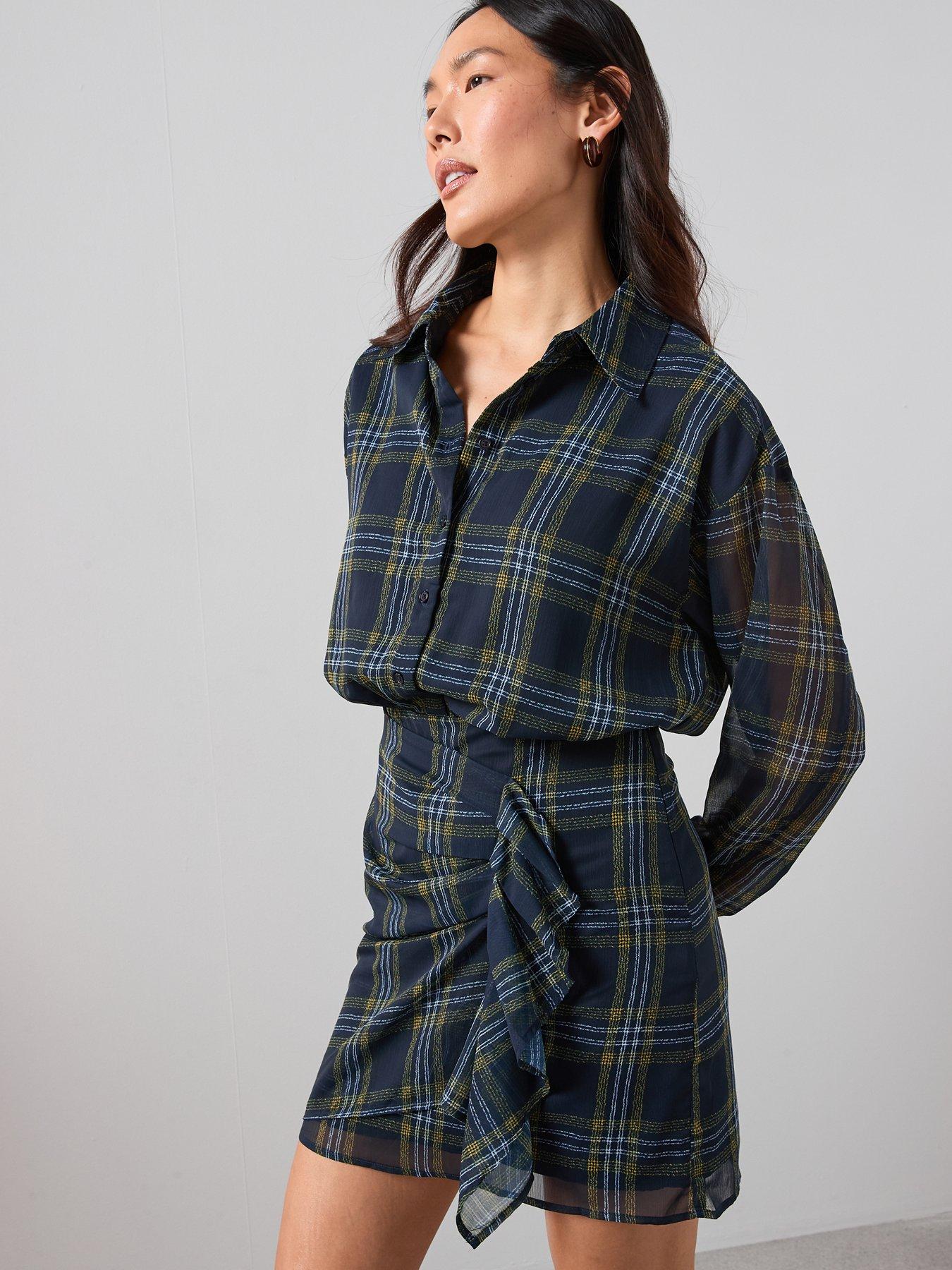 The Very Collection Checked Ruffle Detail Mini Shirt Dress - Print | Very