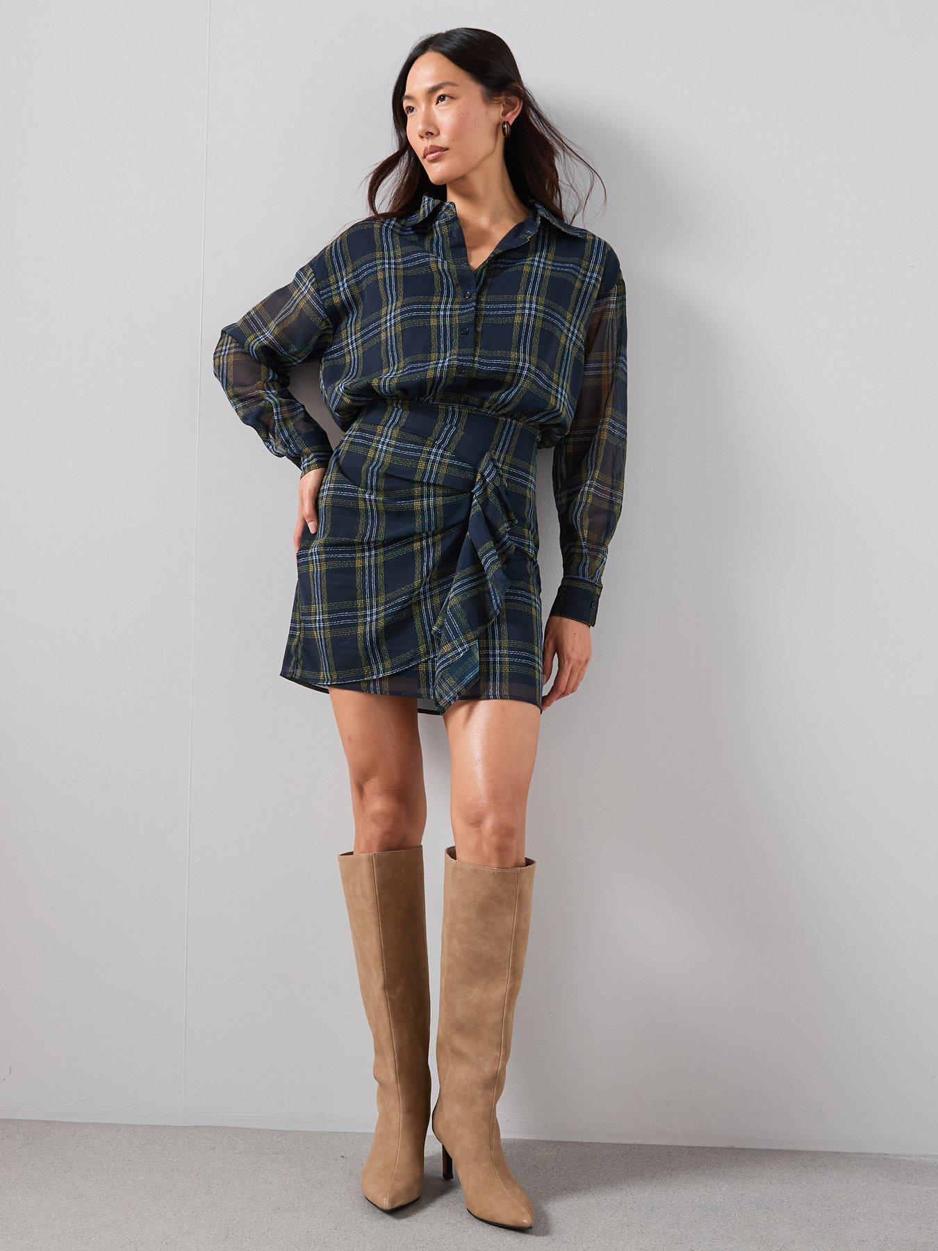 The Very Collection Checked Ruffle Detail Mini Shirt Dress - Print | Very