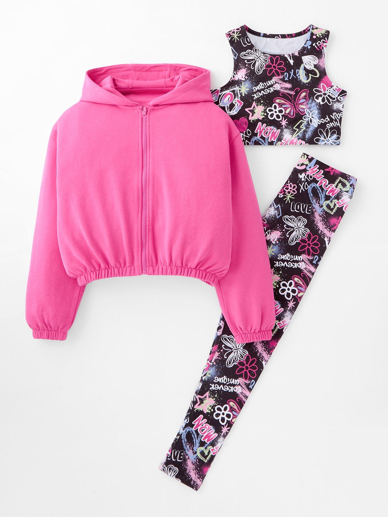 The Very Collection Girls Sportswear Graffiti 3 Piece Set With Zip Up Hoodie - Print