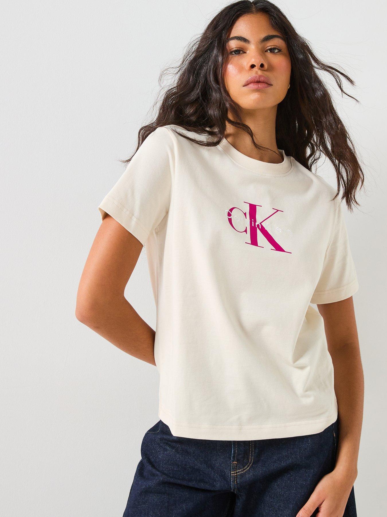 Calvin Klein Jeans: Monologo Short Sleeve T-shirt - Cream