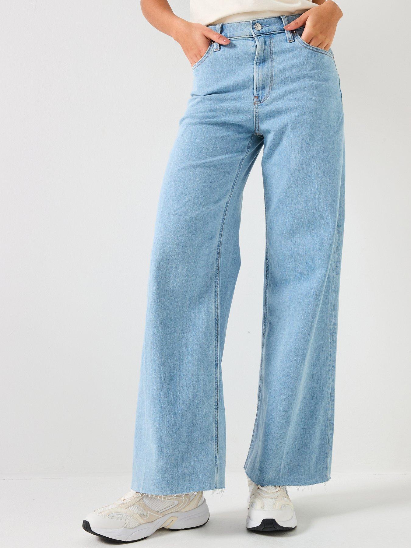 Calvin Klein Jeans Ultra High Wide Leg Jeans, Blue, Size 26, Inside Leg 32, Women