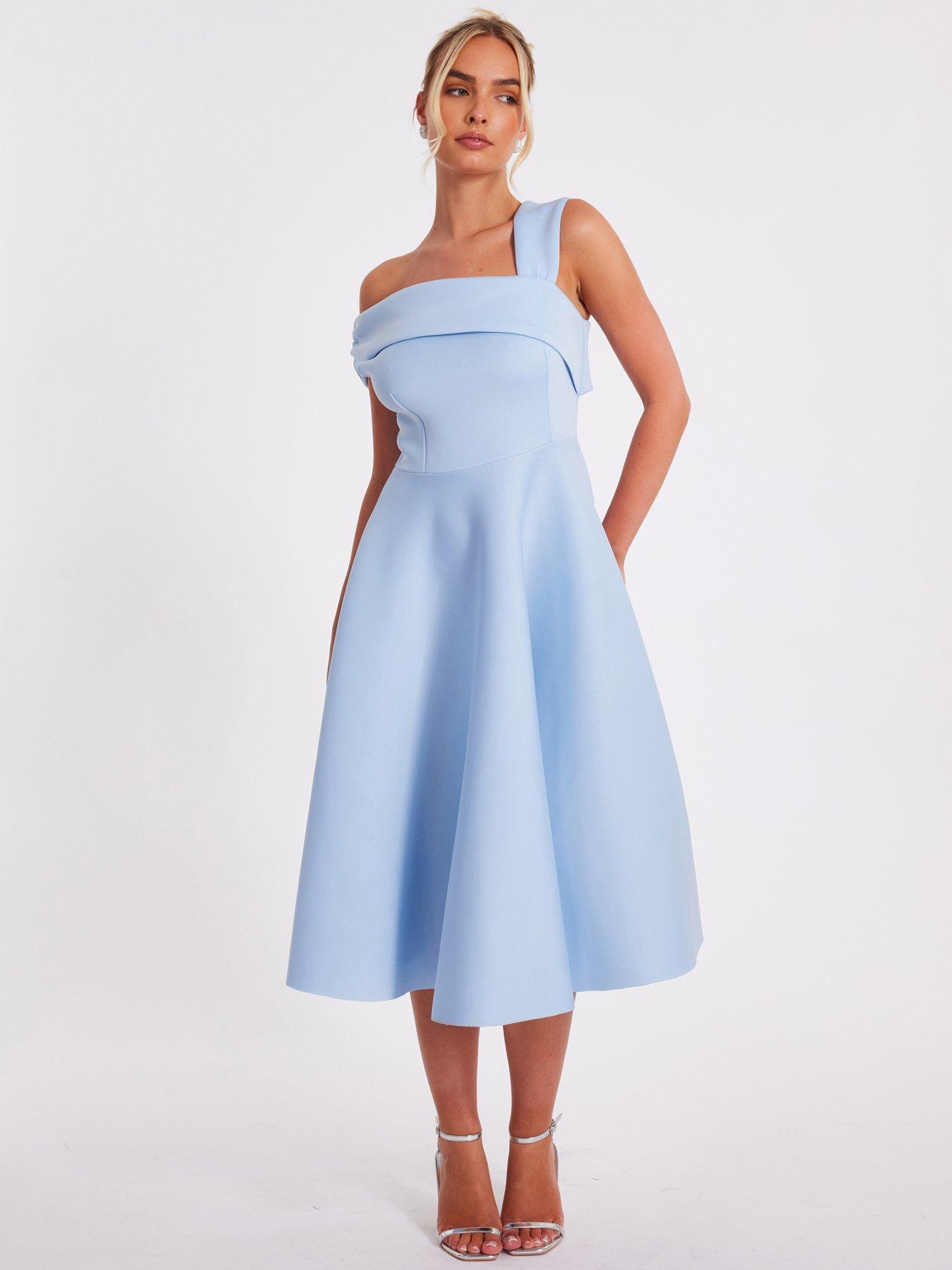 undefined Blue Asymmetric Midi Dress