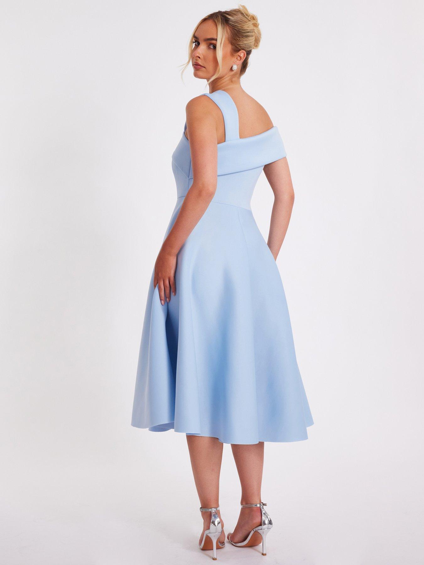 Image 2 of 6 of Quiz Blue Asymmetric Midi Dress