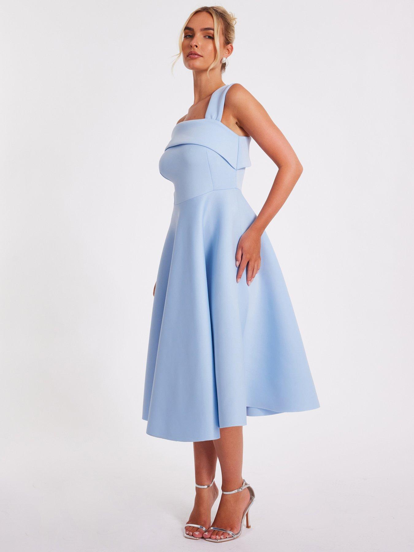 Image 3 of 6 of Quiz Blue Asymmetric Midi Dress