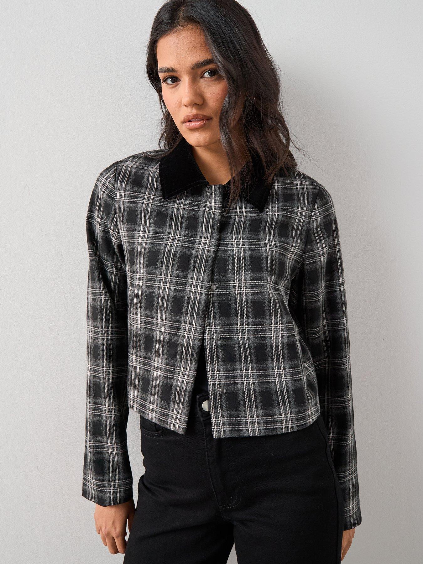 The Very Collection Contrast Collar Check Cocoon Jacket Co Ord - Print