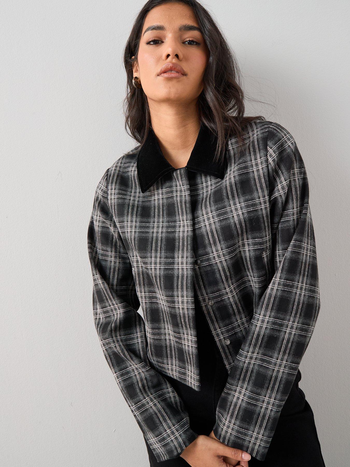 check jacquard cocoon sleeve jacket sheller check jacquard cocoon