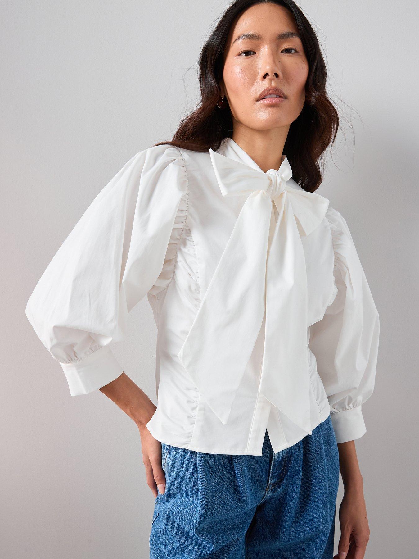 The Very Collection Pussy Bow Balloon Sleeve Blouse - Cream