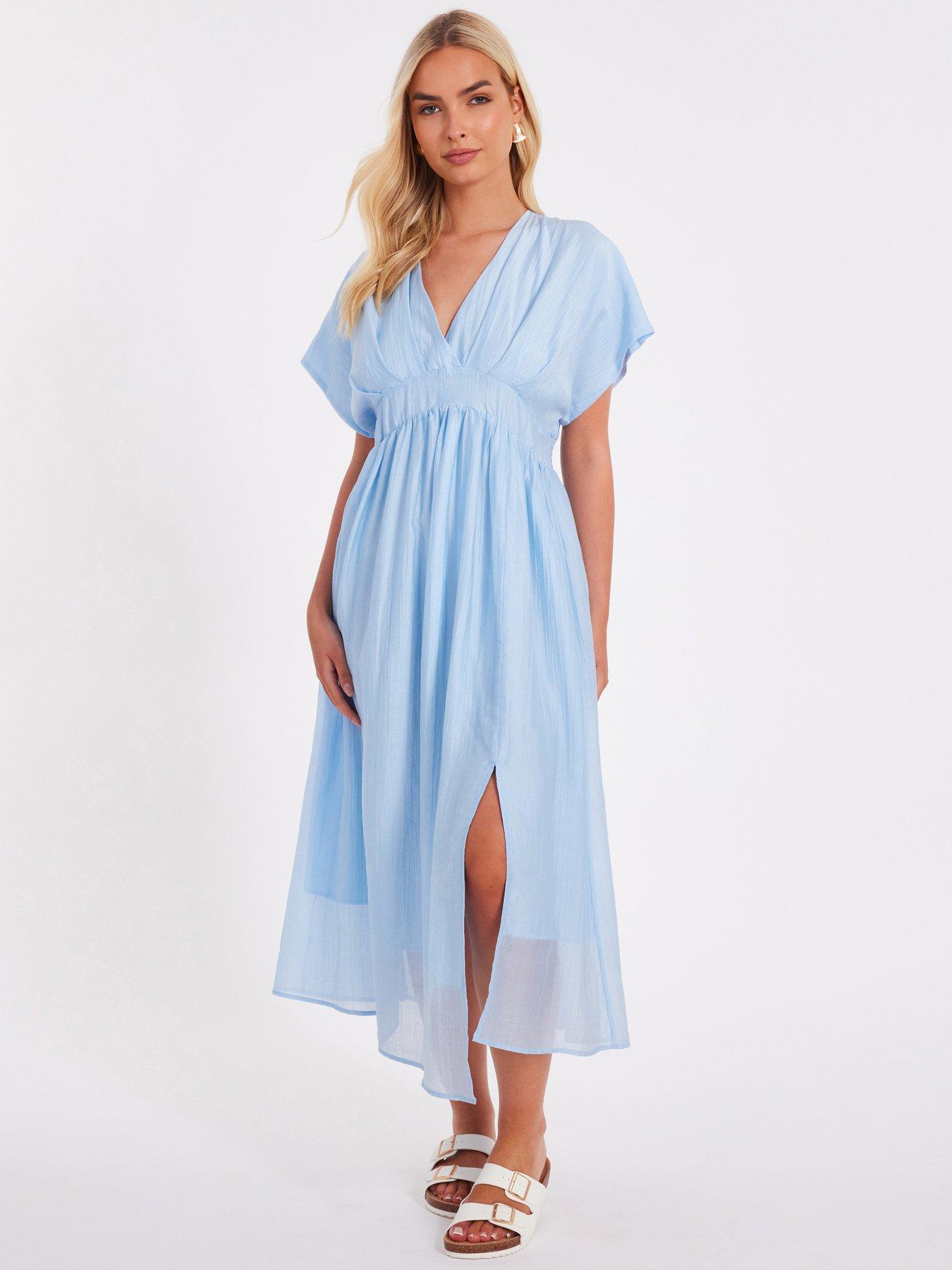 undefined Blue V-neck Midi Dress