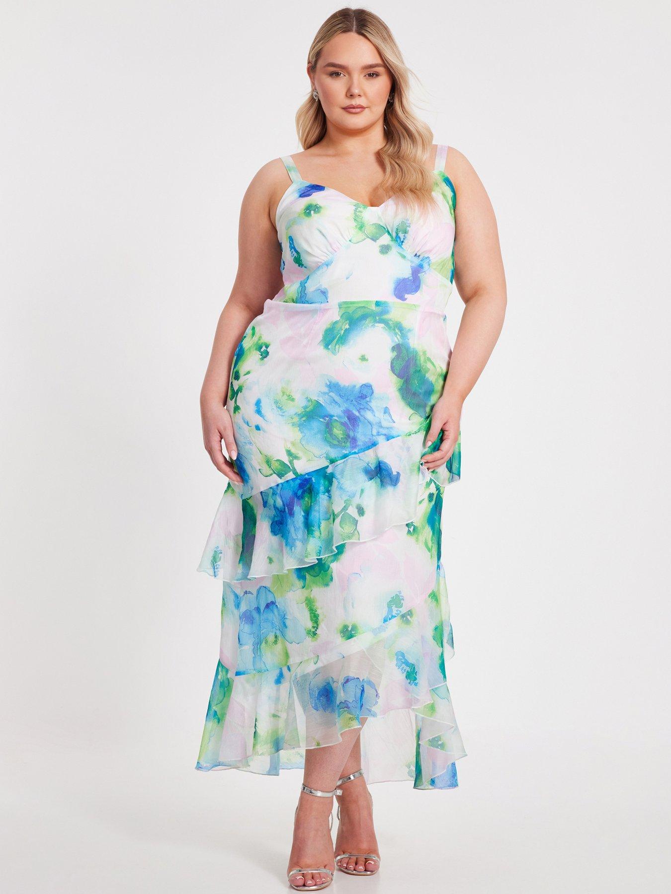 undefined Curve Blue Chiffon Floral Midaxi Dress
