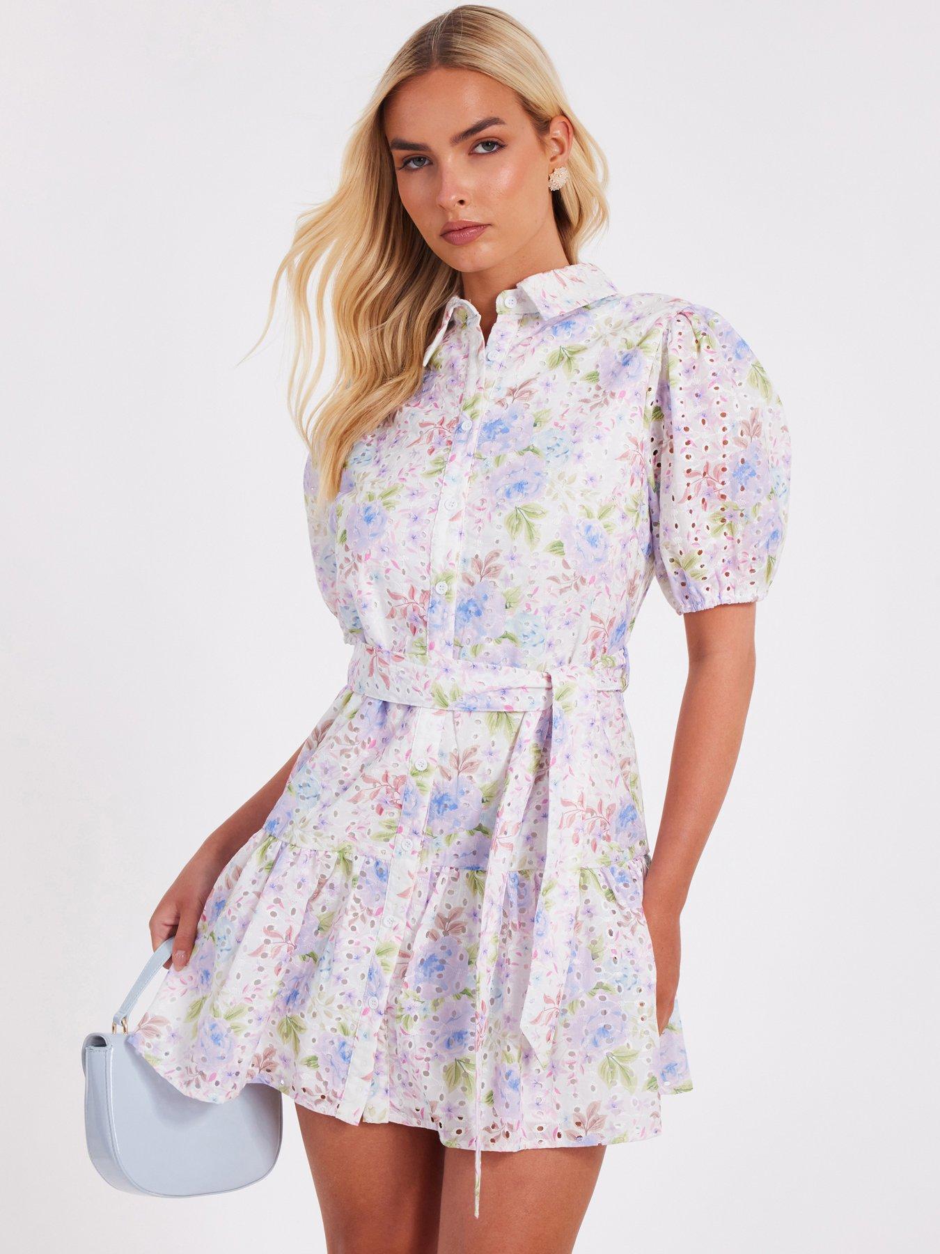 undefined Embroidered Floral Shirt Dress