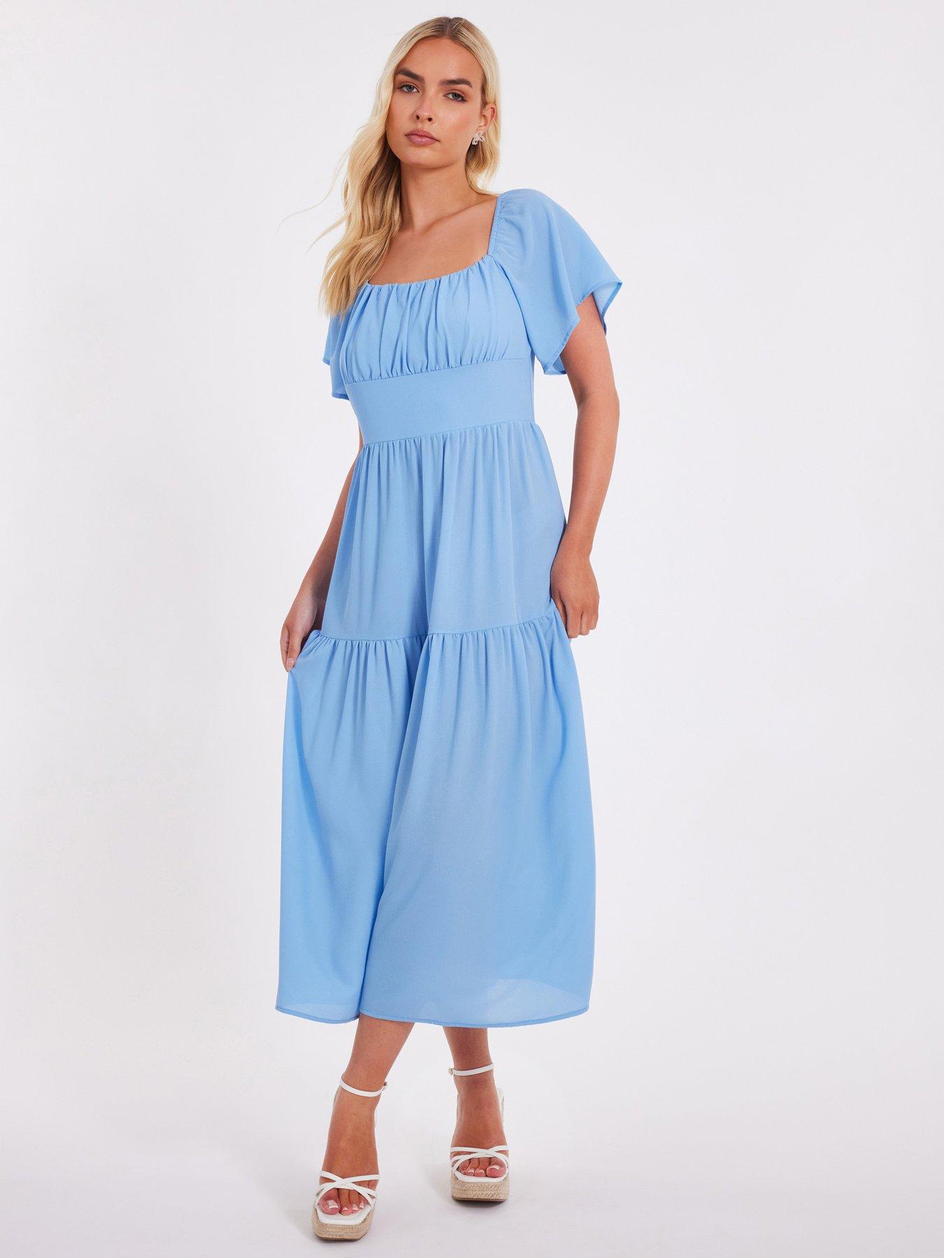 undefined Light Blue Short Sleeve Midaxi Dress