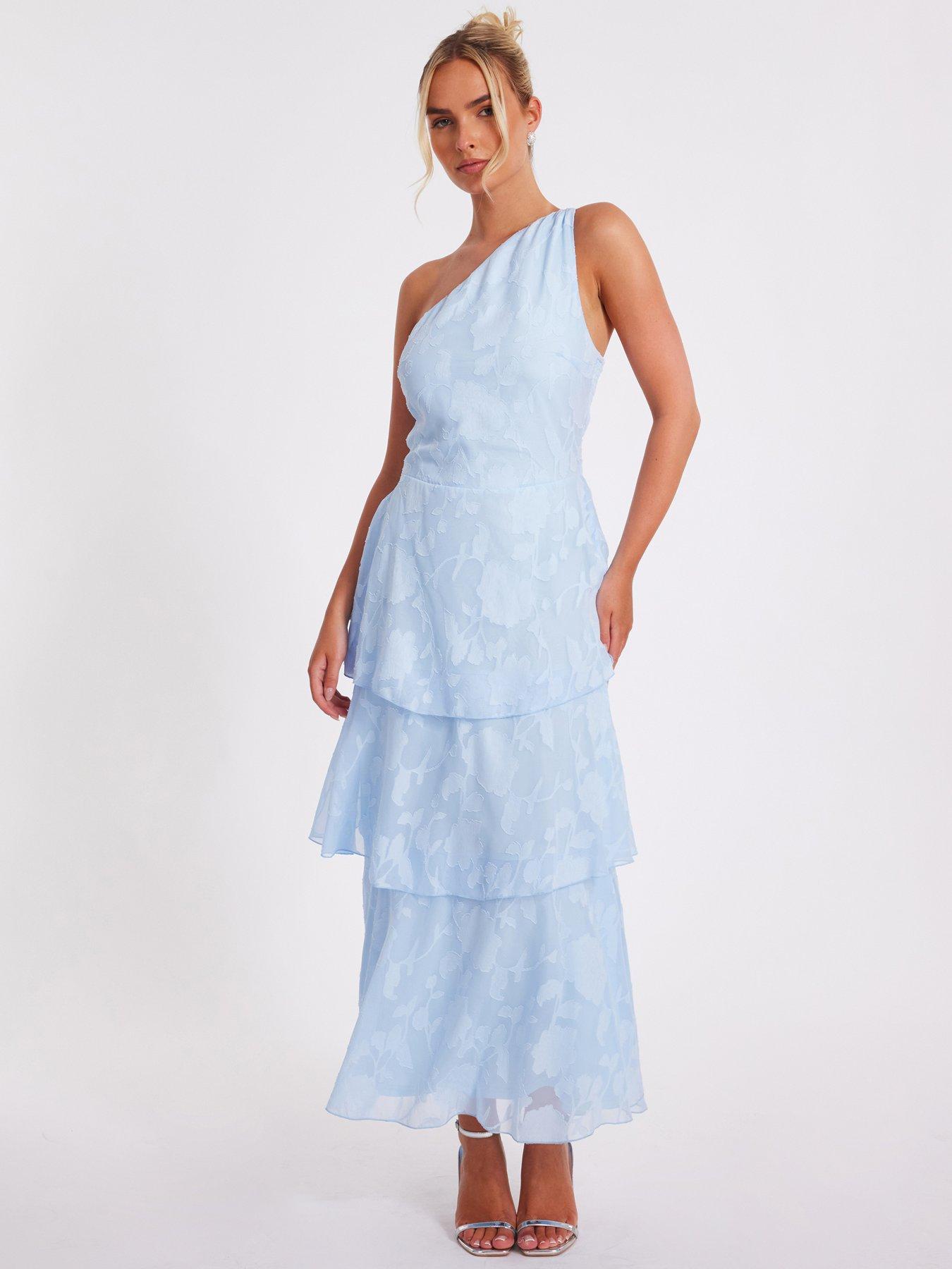 undefined Pale Blue Jacquard Maxi Dress