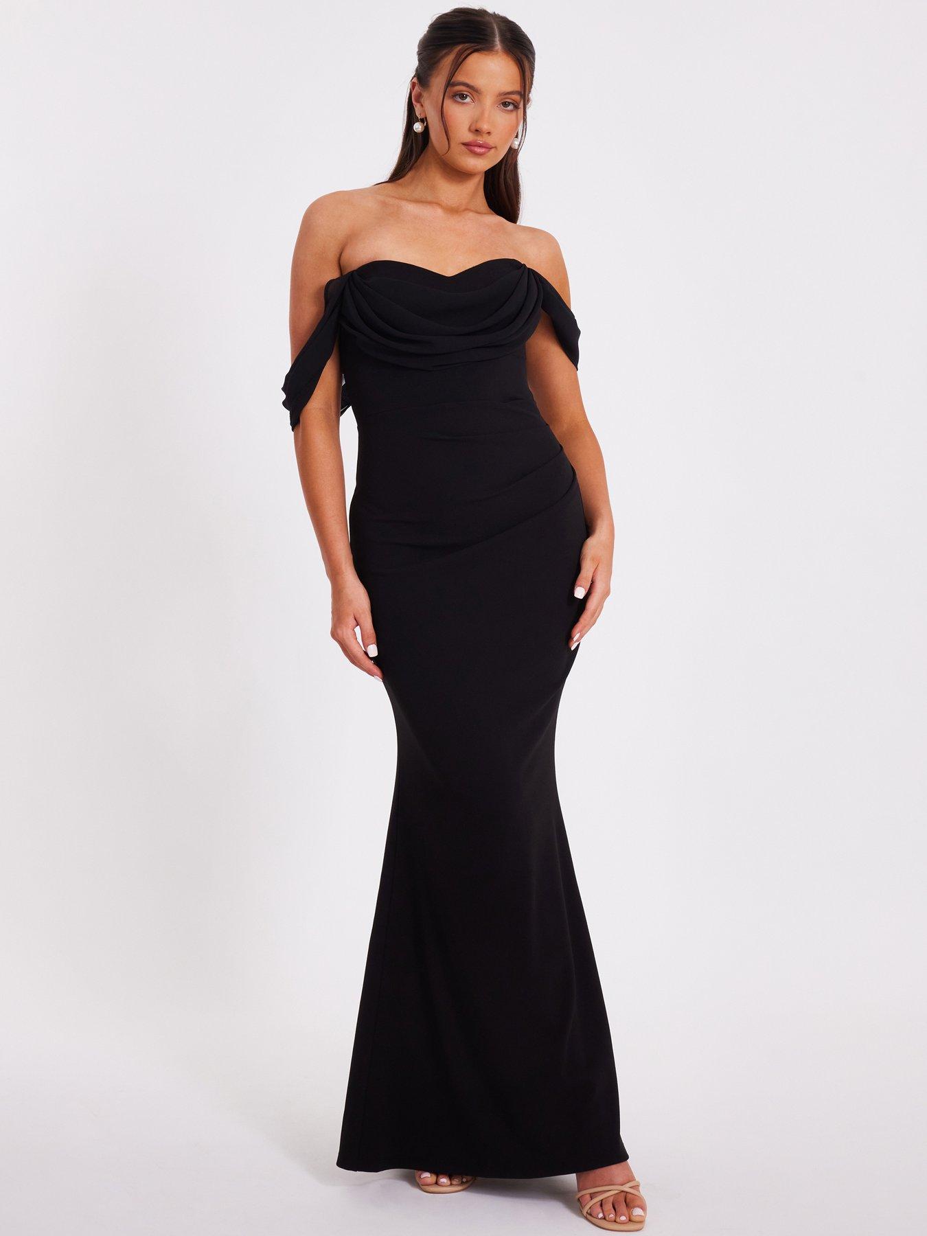 undefined Petite Black Chiffon Bardot Maxi Dress