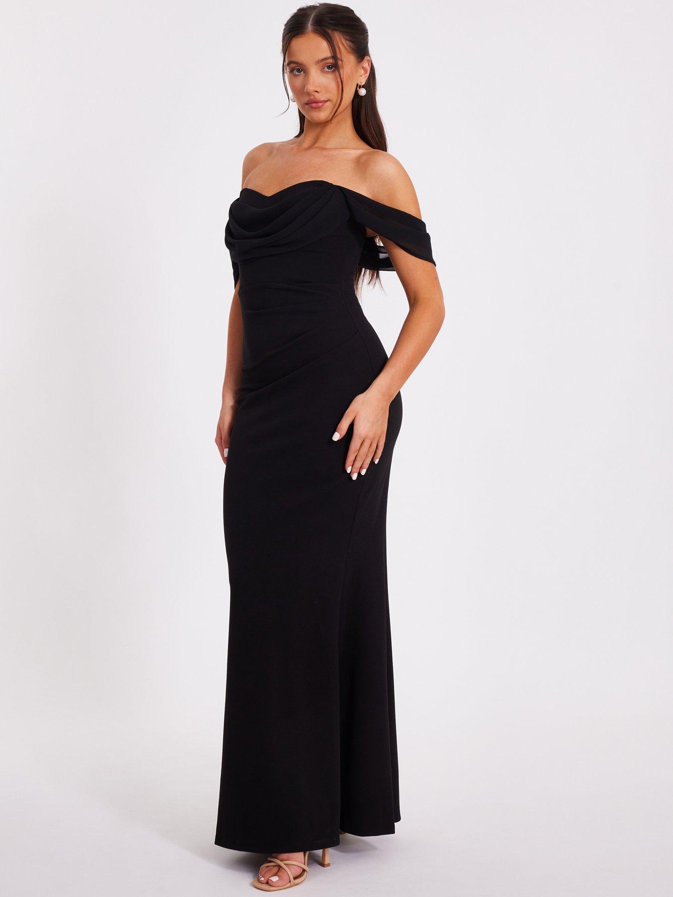 Quiz Petite Black Chiffon Bardot Maxi Dress | Very