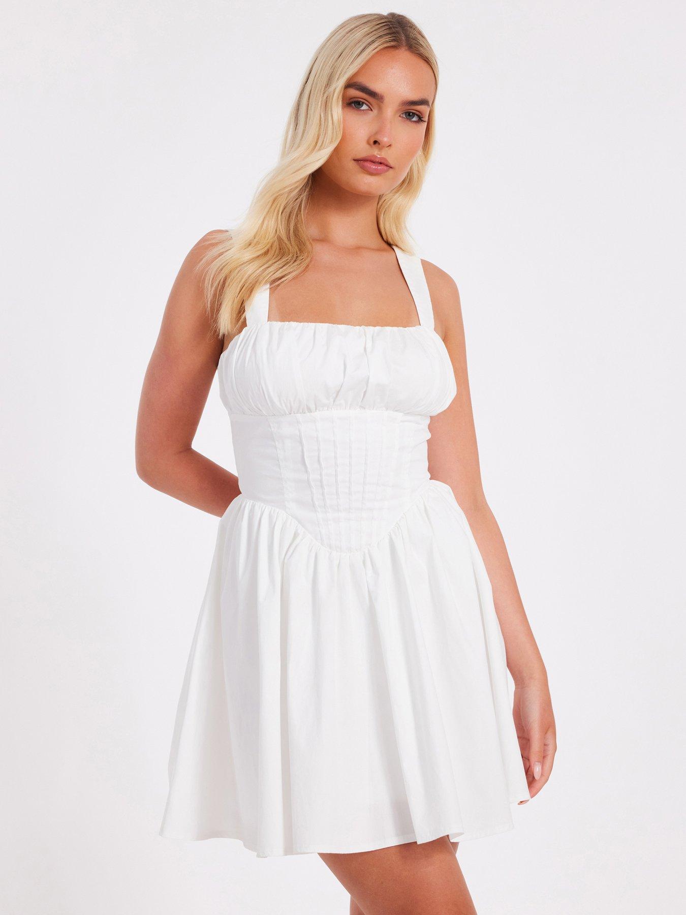 undefined White Corset Detail Skater Dress