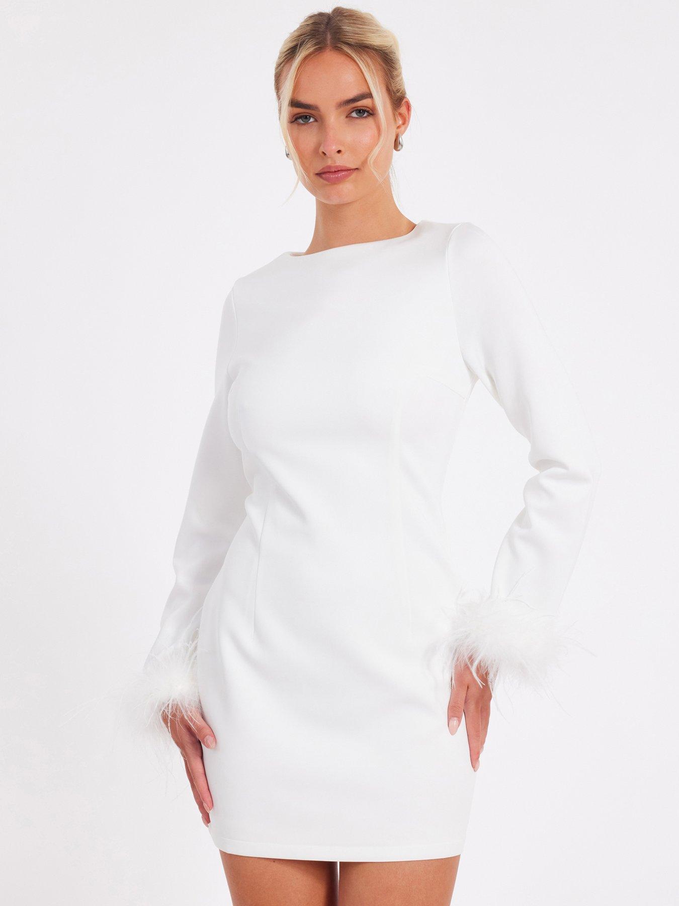 Image of Quiz White Feather Trim Mini Dress