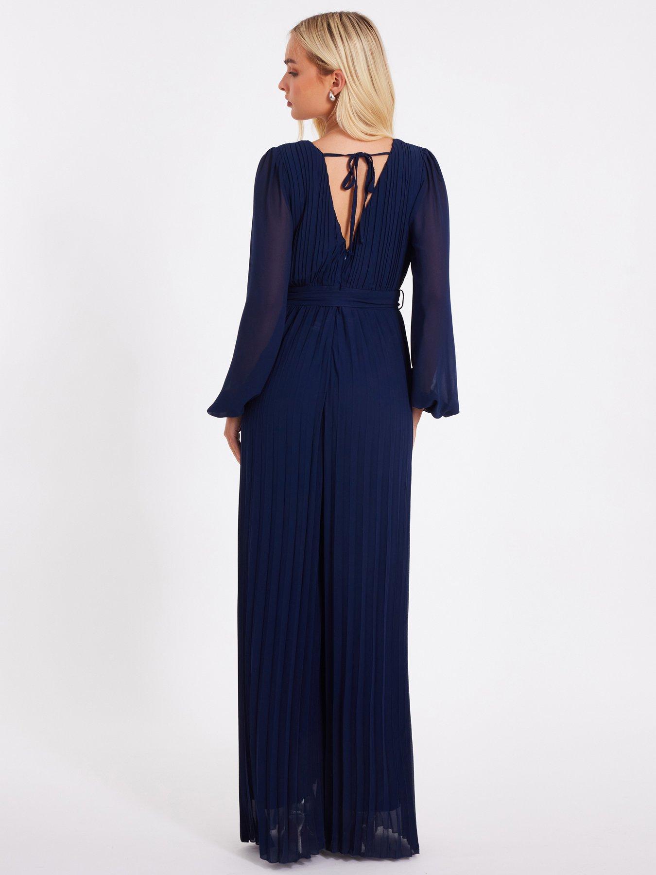 Image 2 of 2 of Quiz Navy Chiffon Pleated Jumpsuit