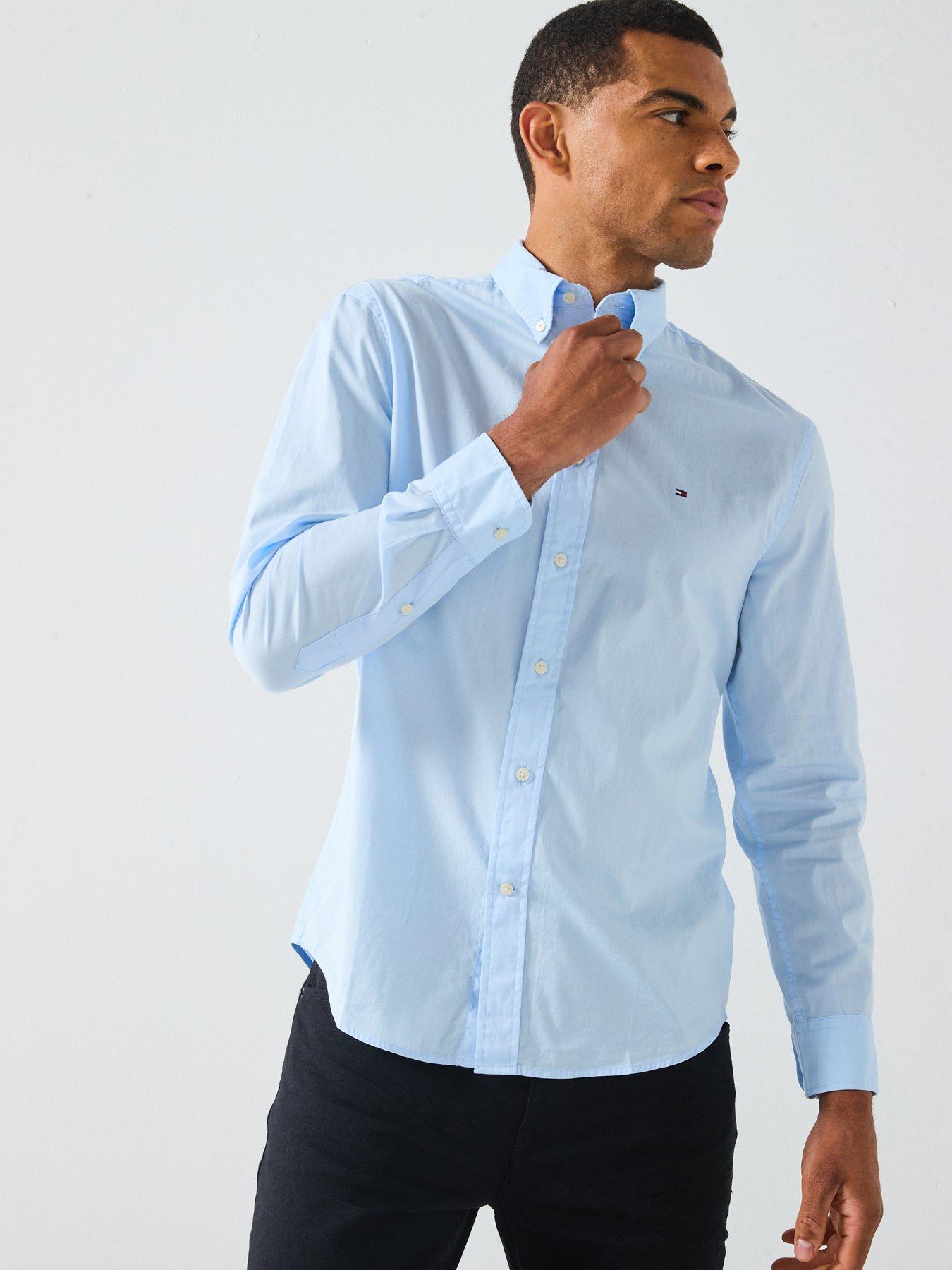 Tommy Hilfiger Flex Poplin Solid Regular Fit Long Sleeve Shirt, Light Blue, Size 3Xl, Men