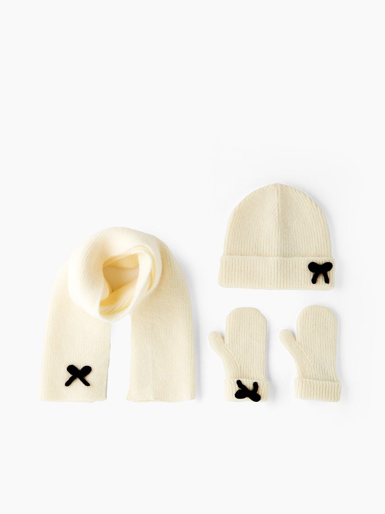The Very Collection Kids Bow Hat, Scarf and Gloves 3-Piece Set - Cream