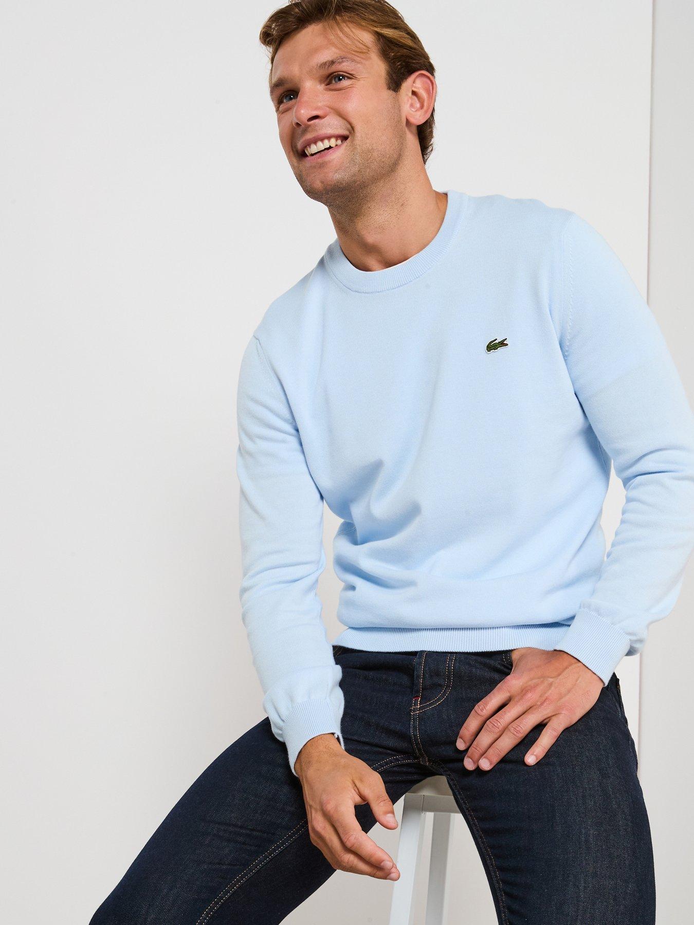 Lacoste Cotton Jersey Crew Neck Knitted Jumper- Light Blue Very