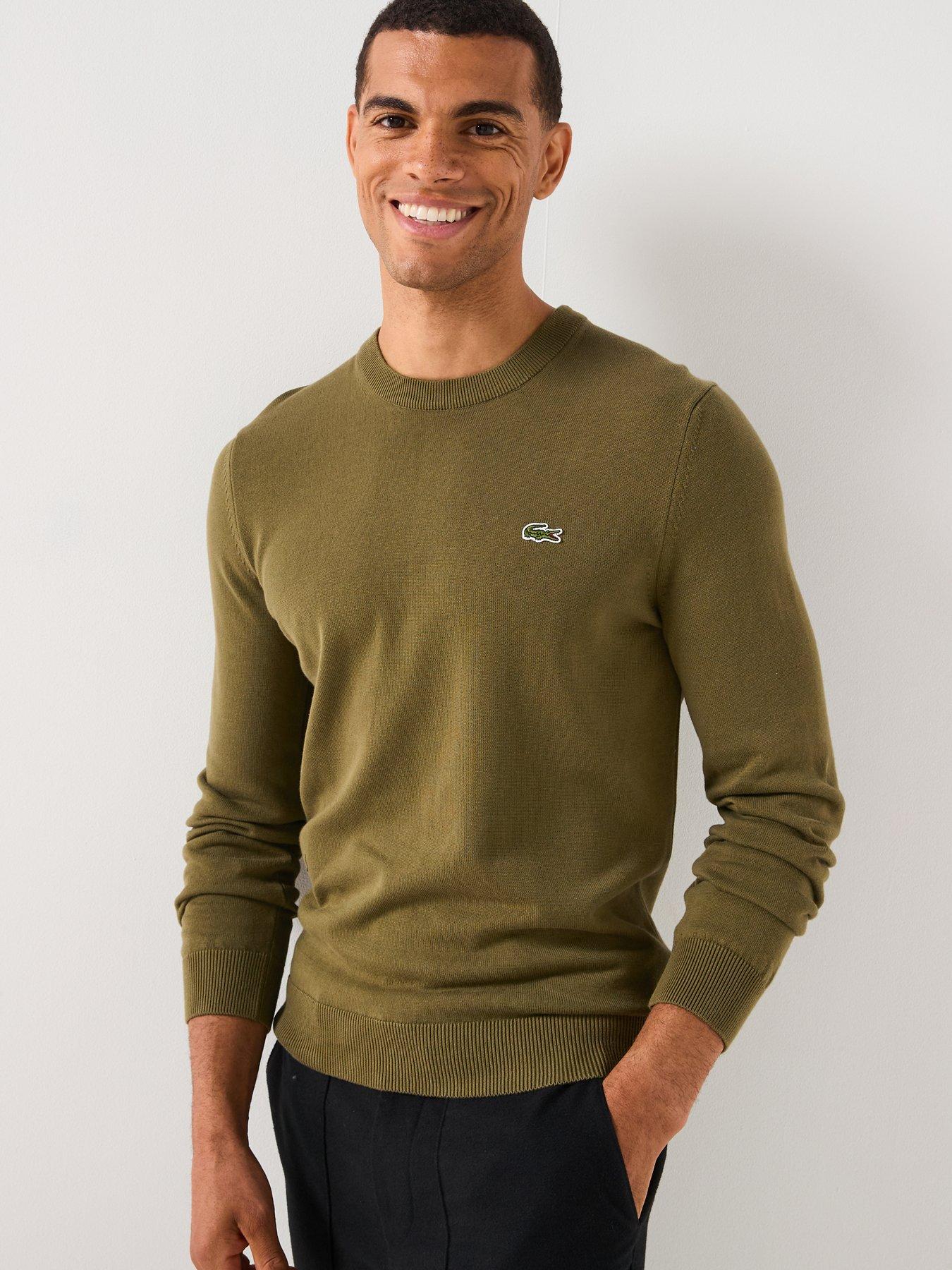 Lacoste Cotton Jersey Crew Neck Knitted Jumper- Khaki Very