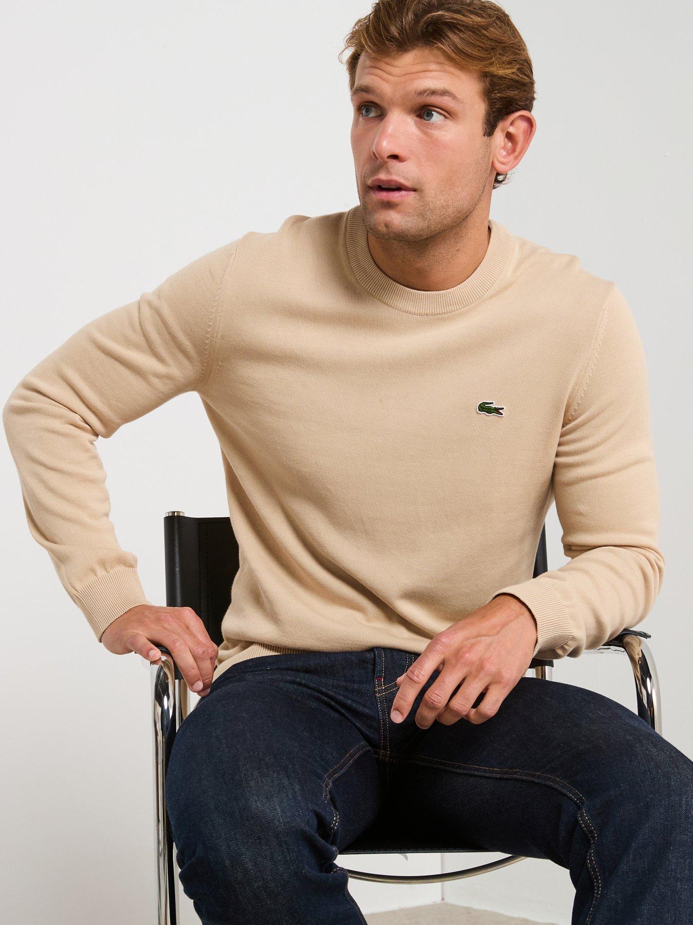 Lacoste Cotton Jersey Crew Neck Knitted Jumper- Beige Very