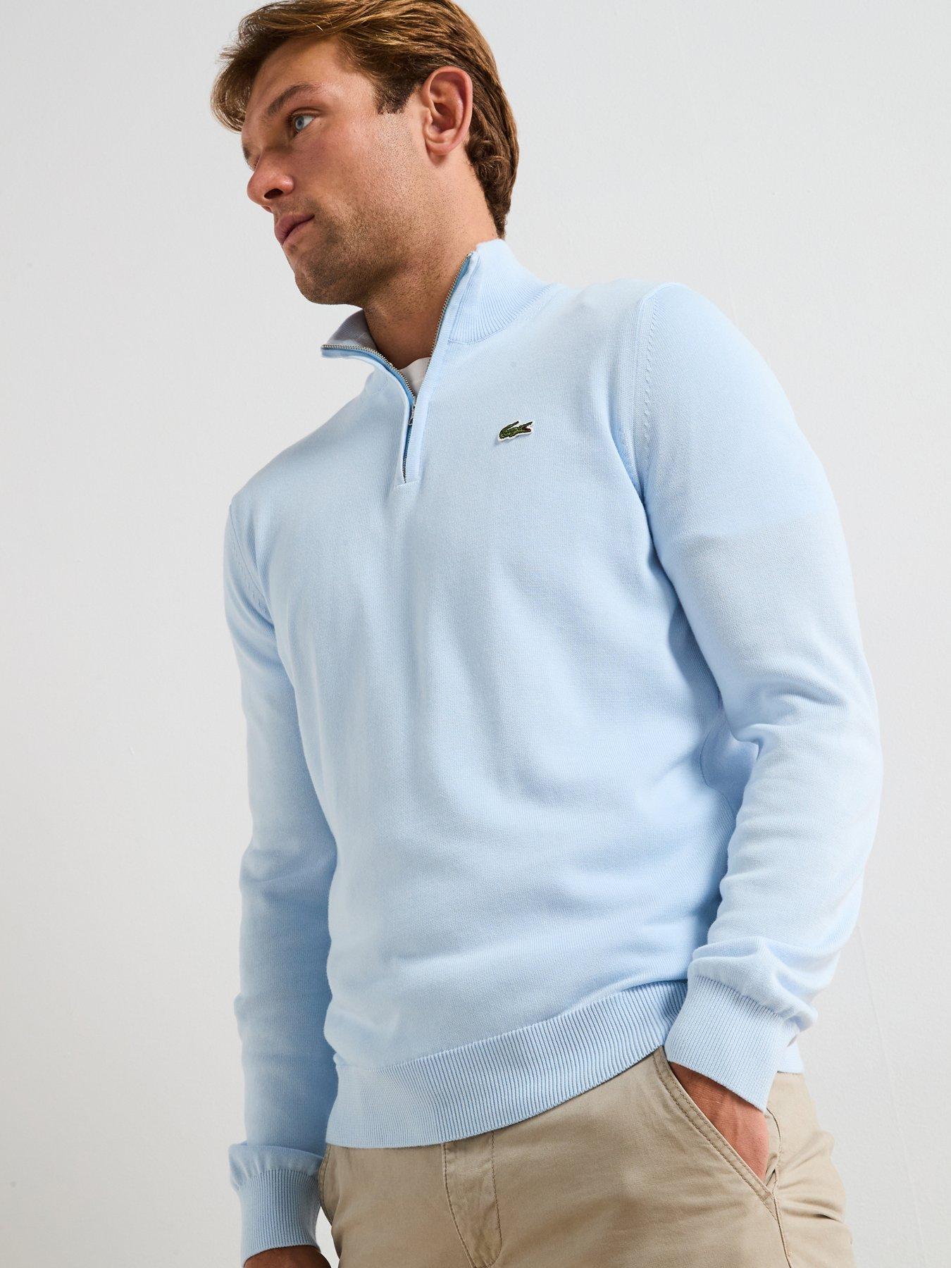 undefined 1/4 Zip Regular Fit High Neck Knitted Jumper - Light Blue