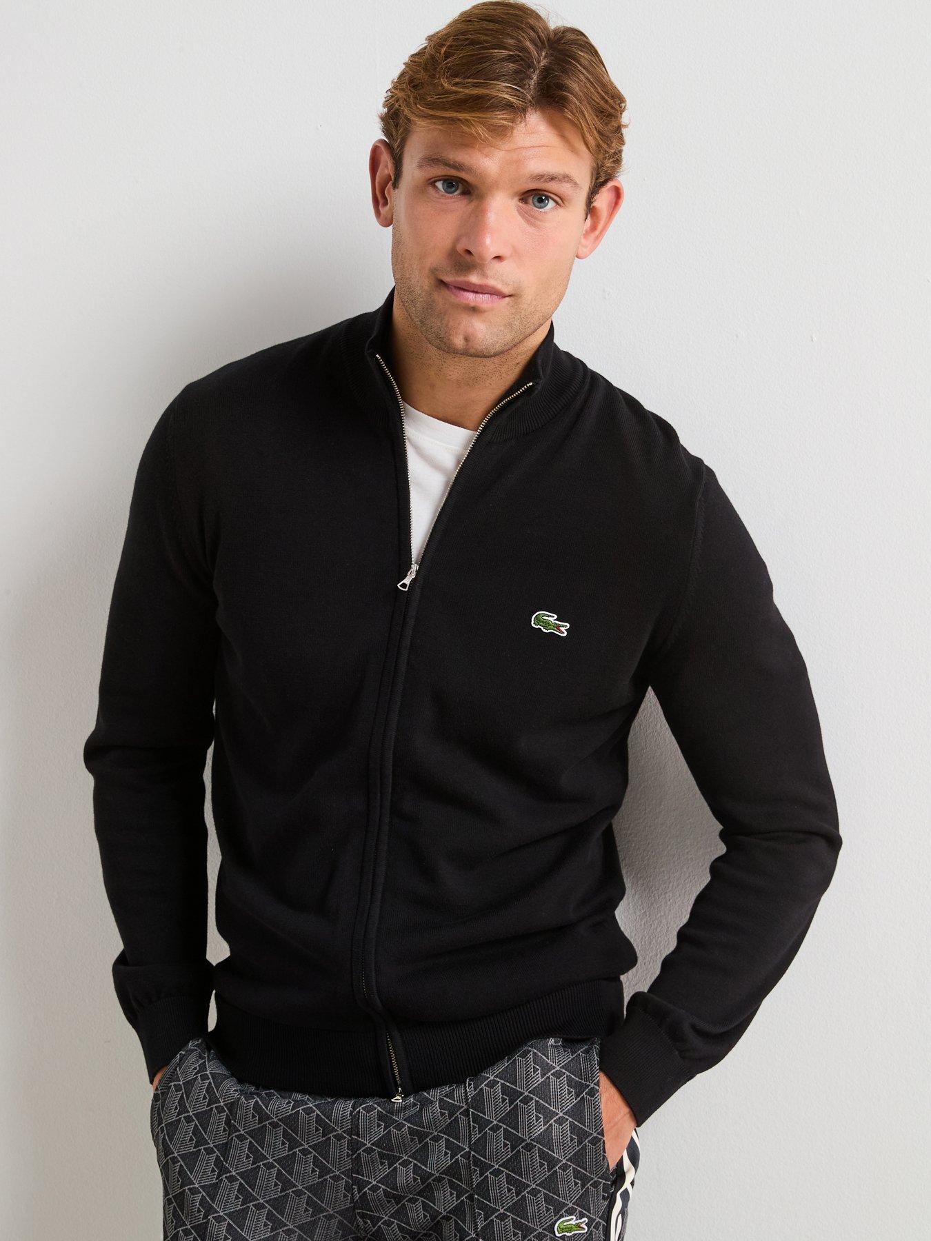 Image 1 of 6 of Lacoste Full Zip Regular Fit High Neck Knitted Jumper- Black