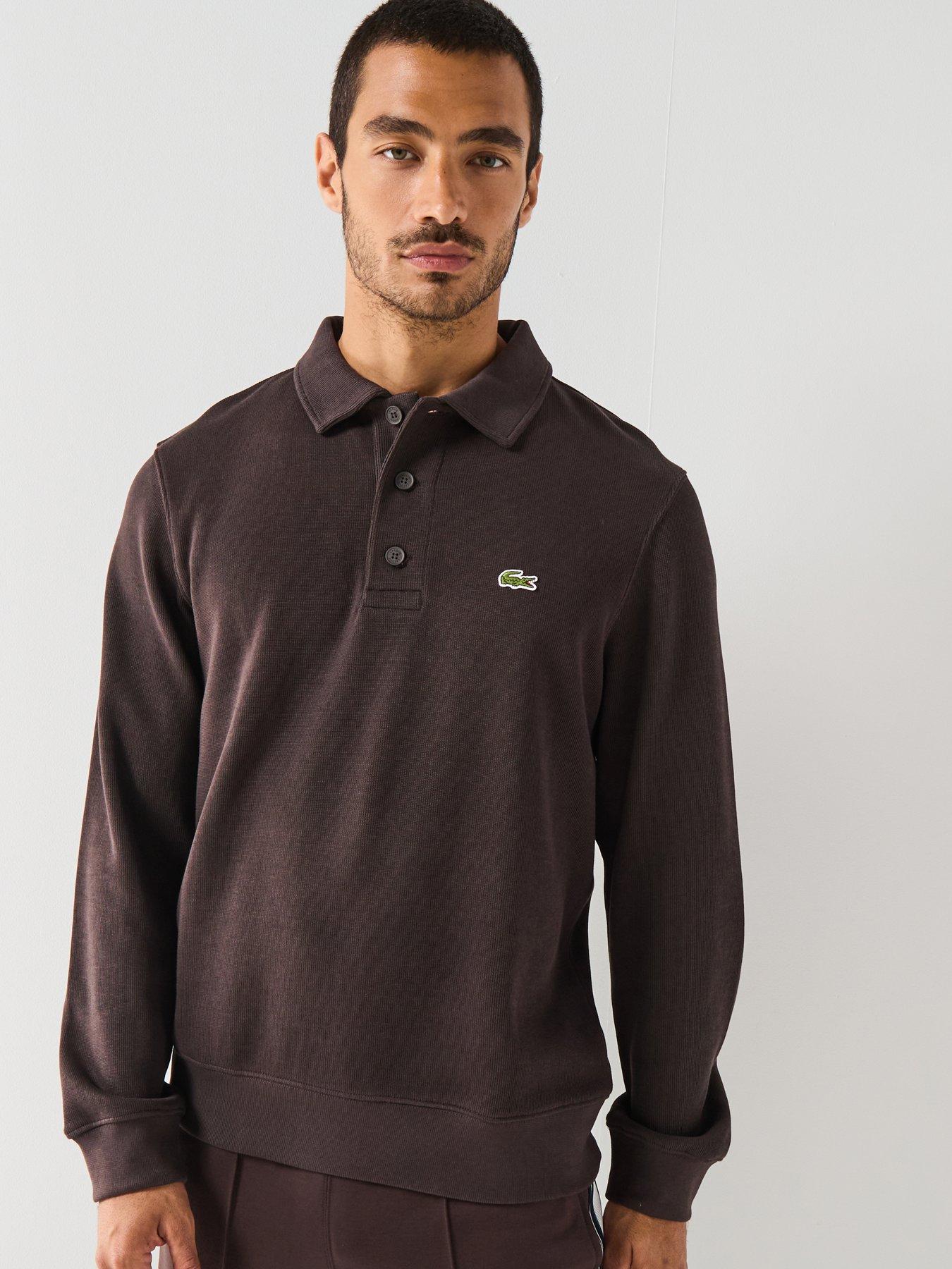 undefined Lacoste Classic Fit Ribbed Polo Collar Crew Sweat- Brown