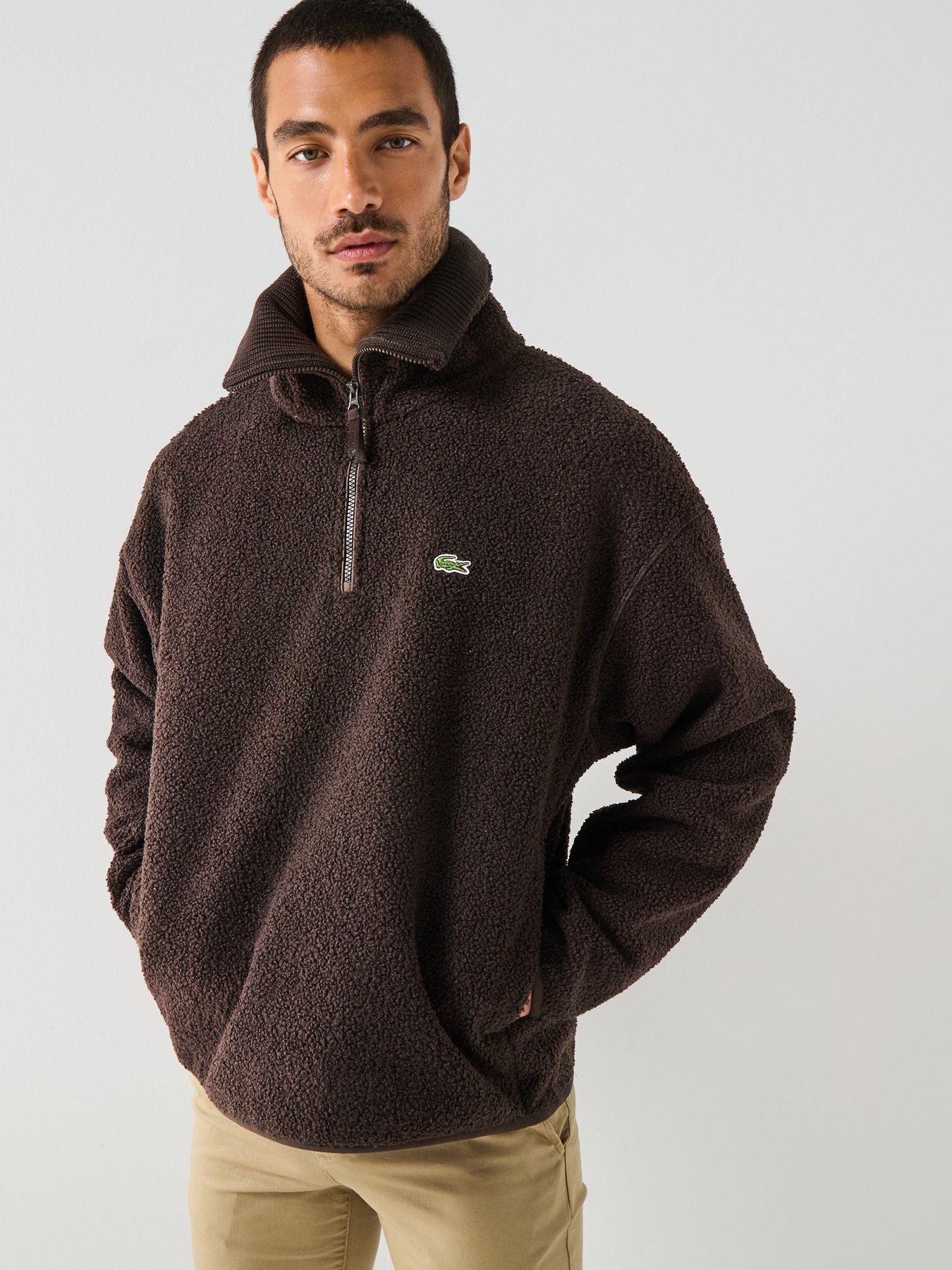 Lacoste 1/4 Zip High Neck Fleece Sweatshirt - Brown