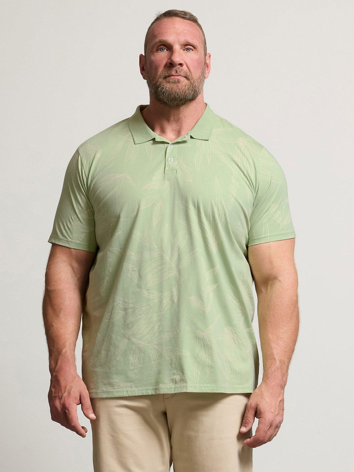 BadRhino Leaf Print Polo Shirt, Green, Size L, Men