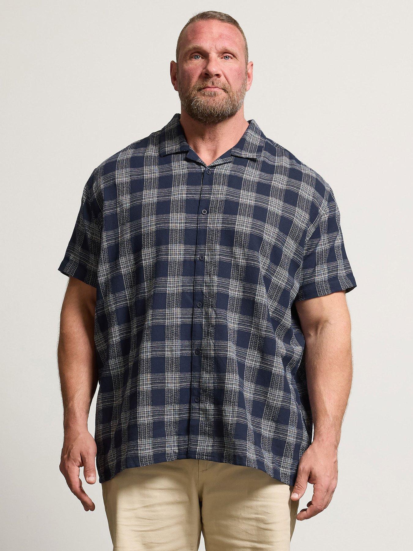 Badrhino Seersucker Check Short Sleeve Shirt - Blue