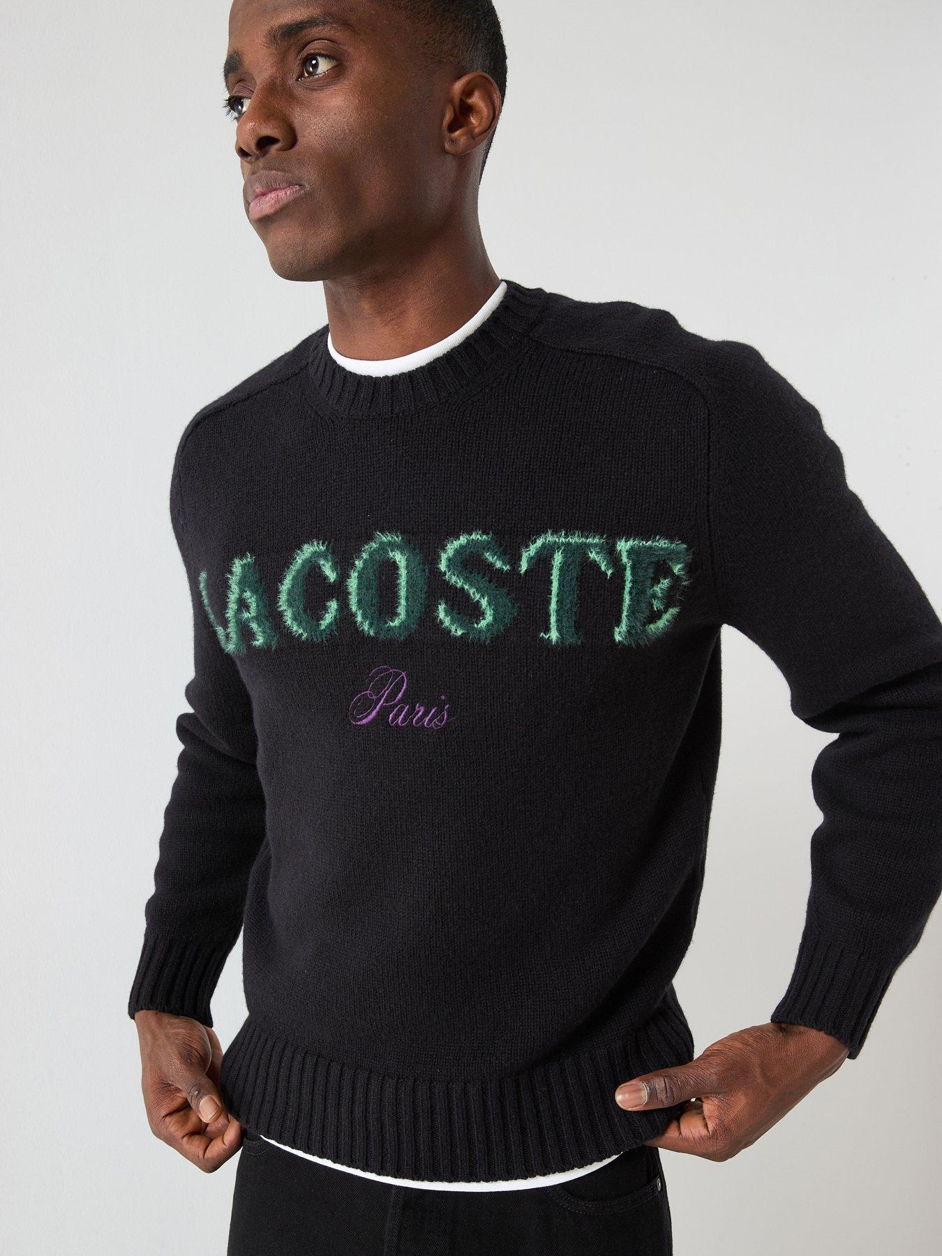 Lacoste Crew Neck Textured Logo Knitted Jumper- Black | Very