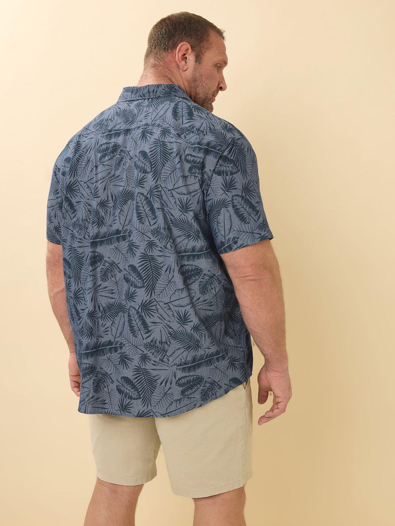 Image 2 of 4 of BadRhino Chambray Tonal Leaf Print Short Sleeve Shirt - Blue