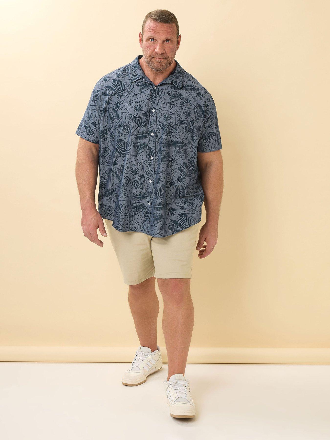 Image 3 of 4 of BadRhino Chambray Tonal Leaf Print Short Sleeve Shirt - Blue
