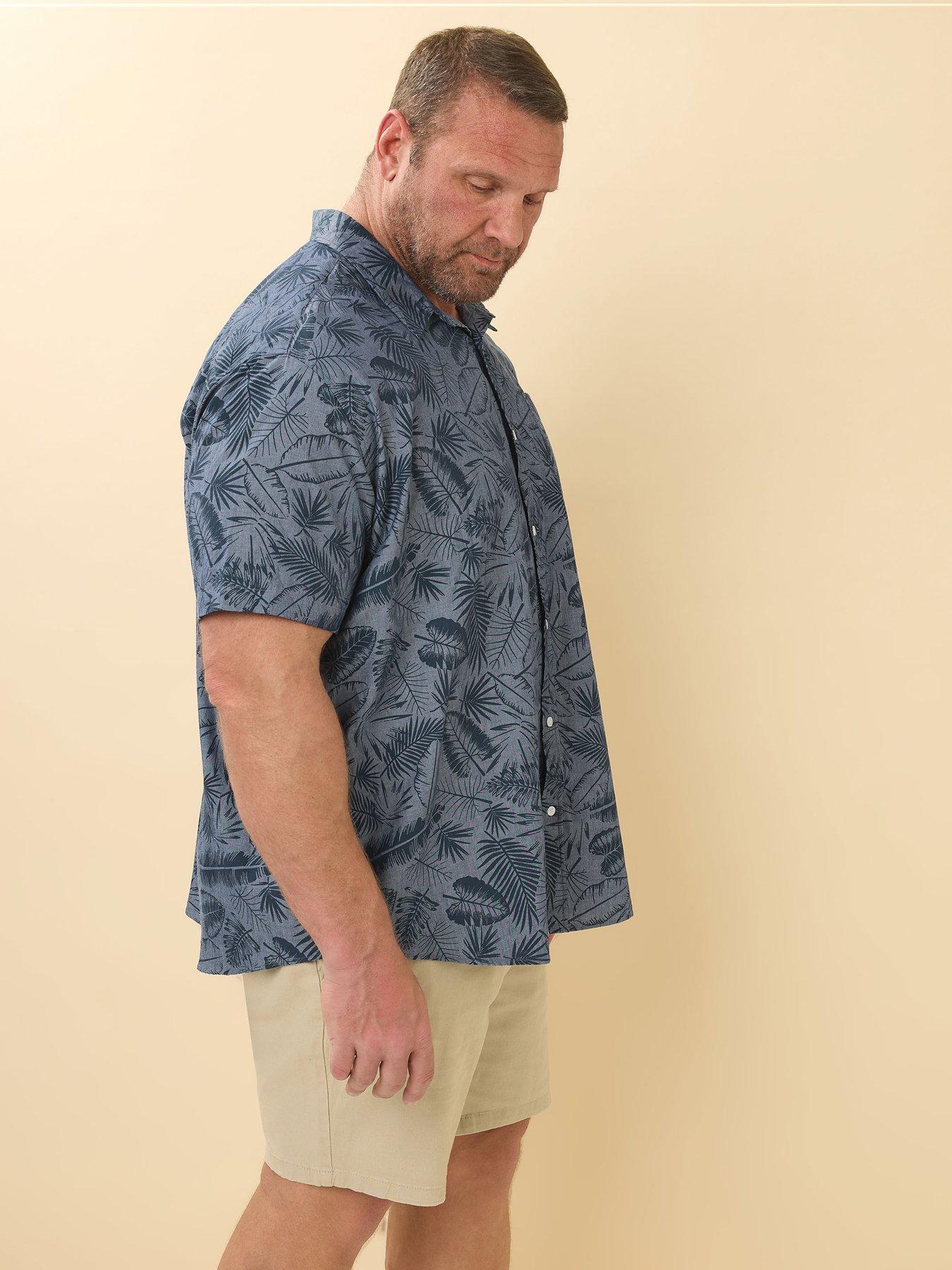 Image 4 of 4 of BadRhino Chambray Tonal Leaf Print Short Sleeve Shirt - Blue