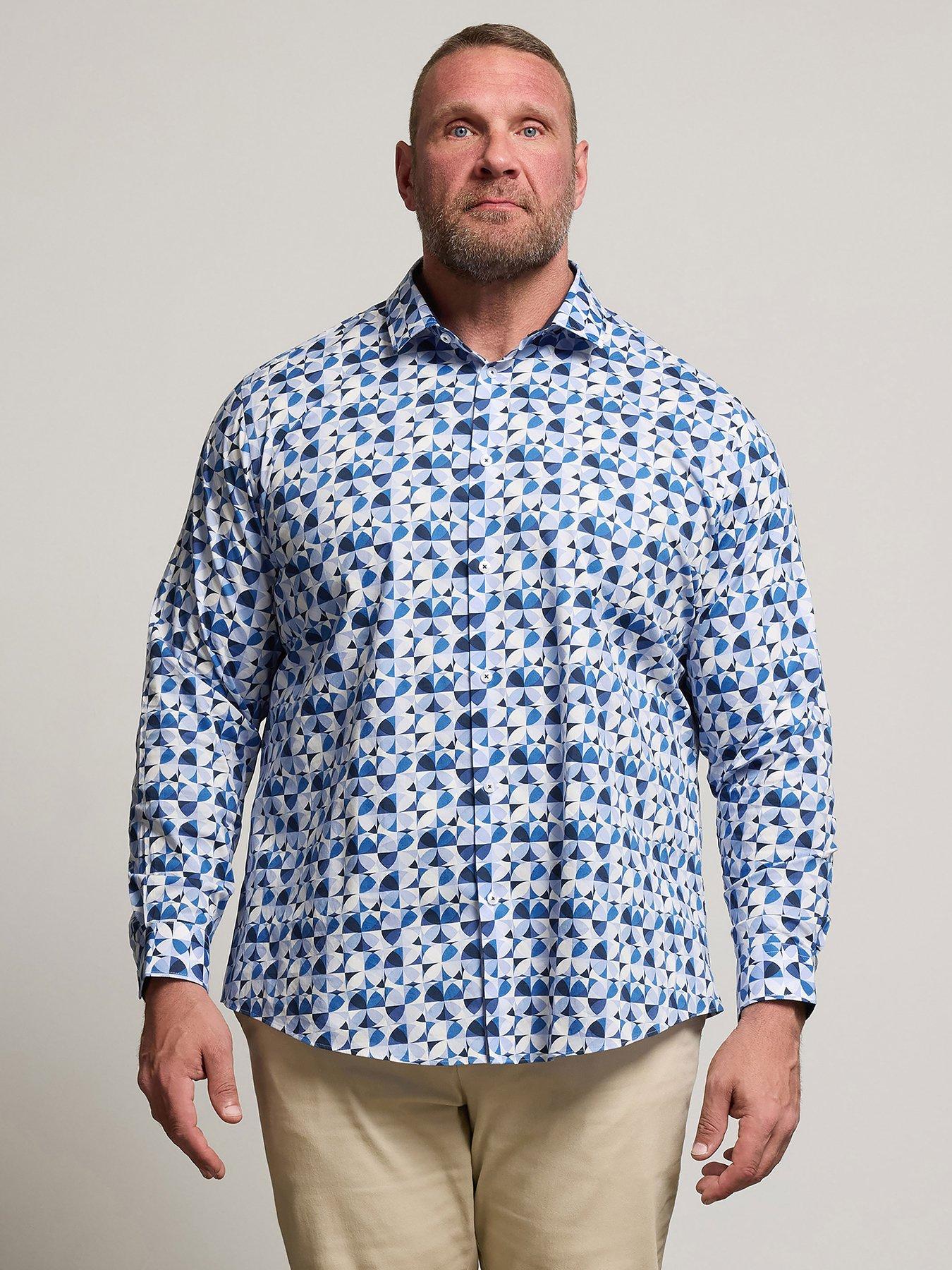 Badrhino Geo Print Long Sleeve Shirt - Blue