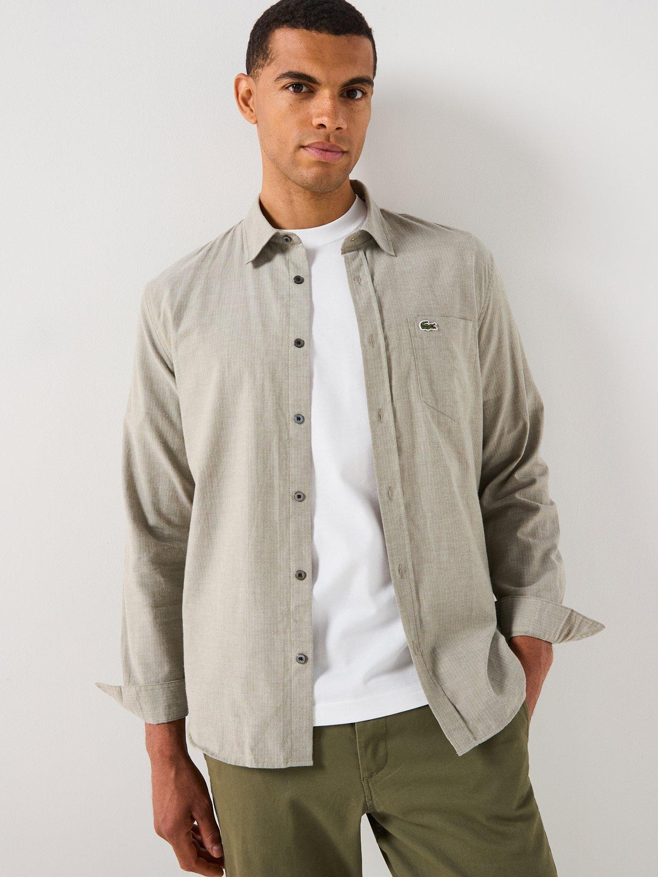 Lacoste Fine Herringbone Check Shirt- Grey