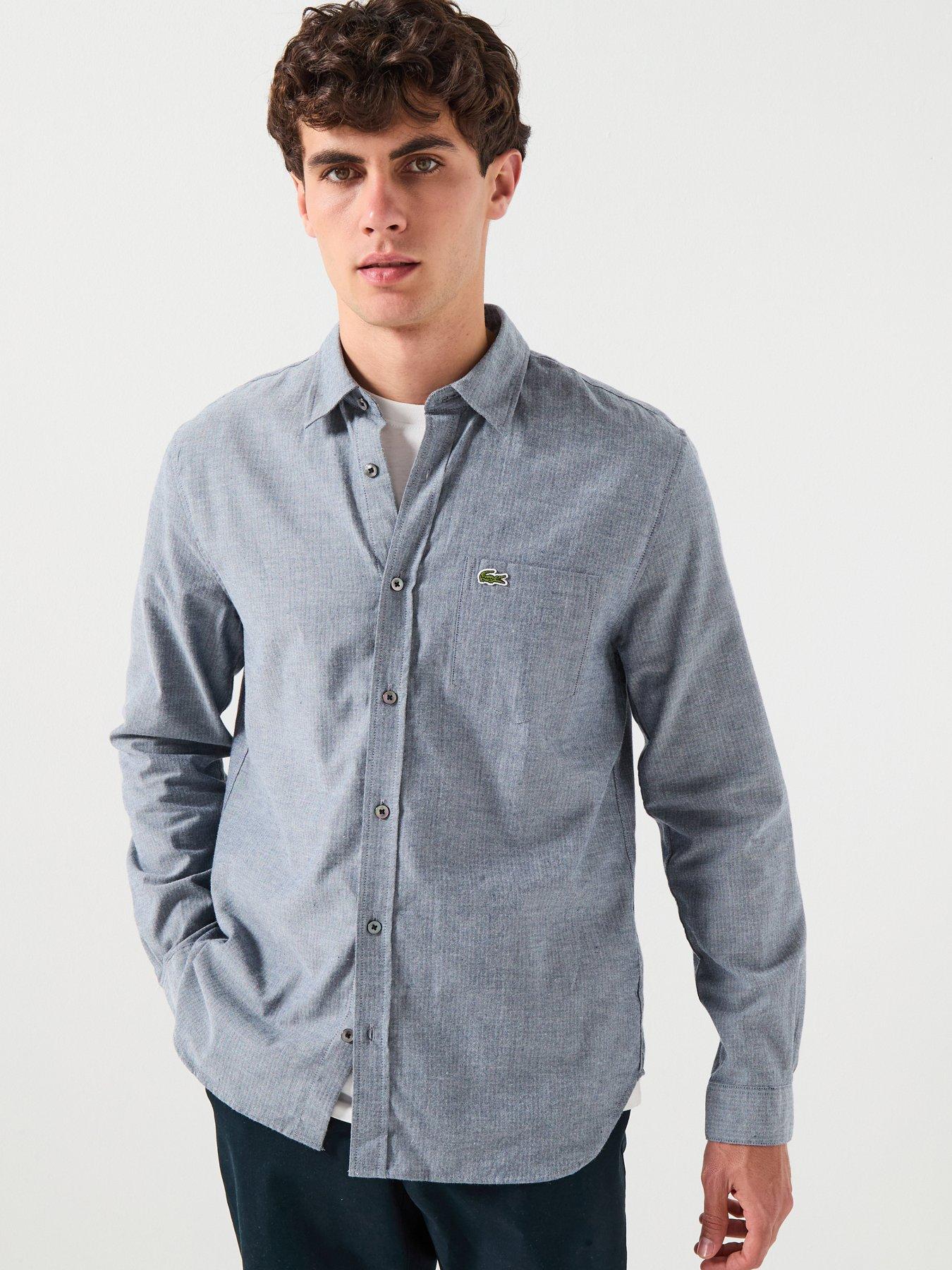 Lacoste Lacoste Fine Herringbone Check Shirt- Navy