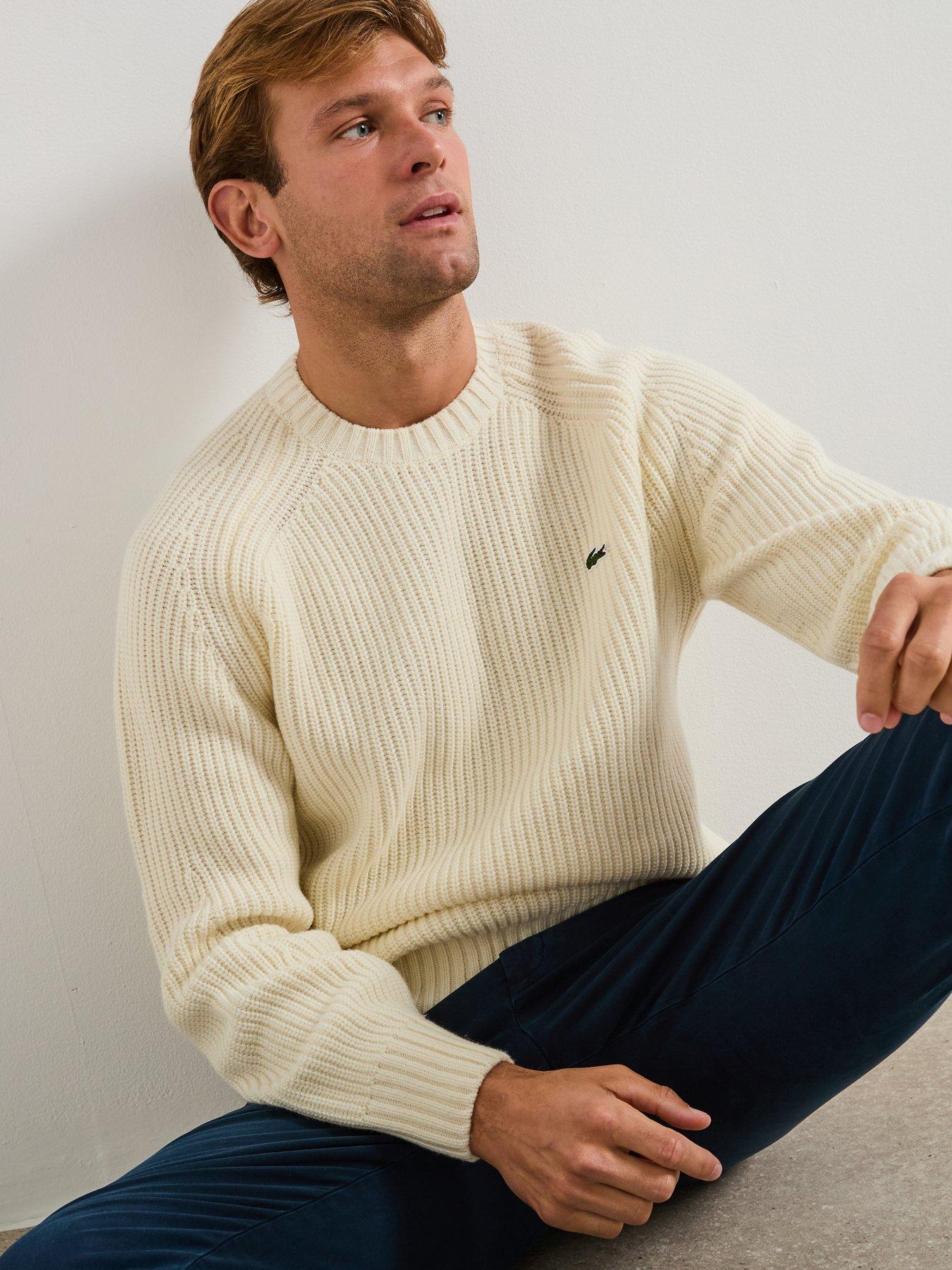 Lacoste Heavyweight Rib Crew Neck Knitted Jumper - Cream