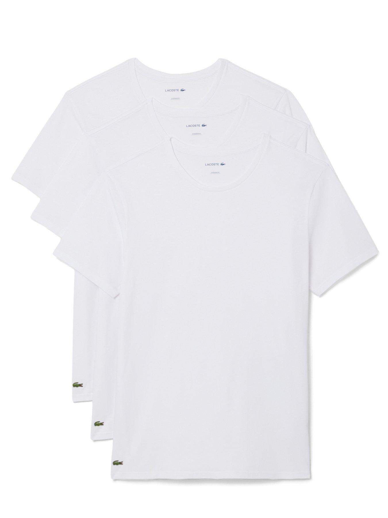 Lacoste Standard Fit 3 Pack T-Shirts, White, Size M, Men
