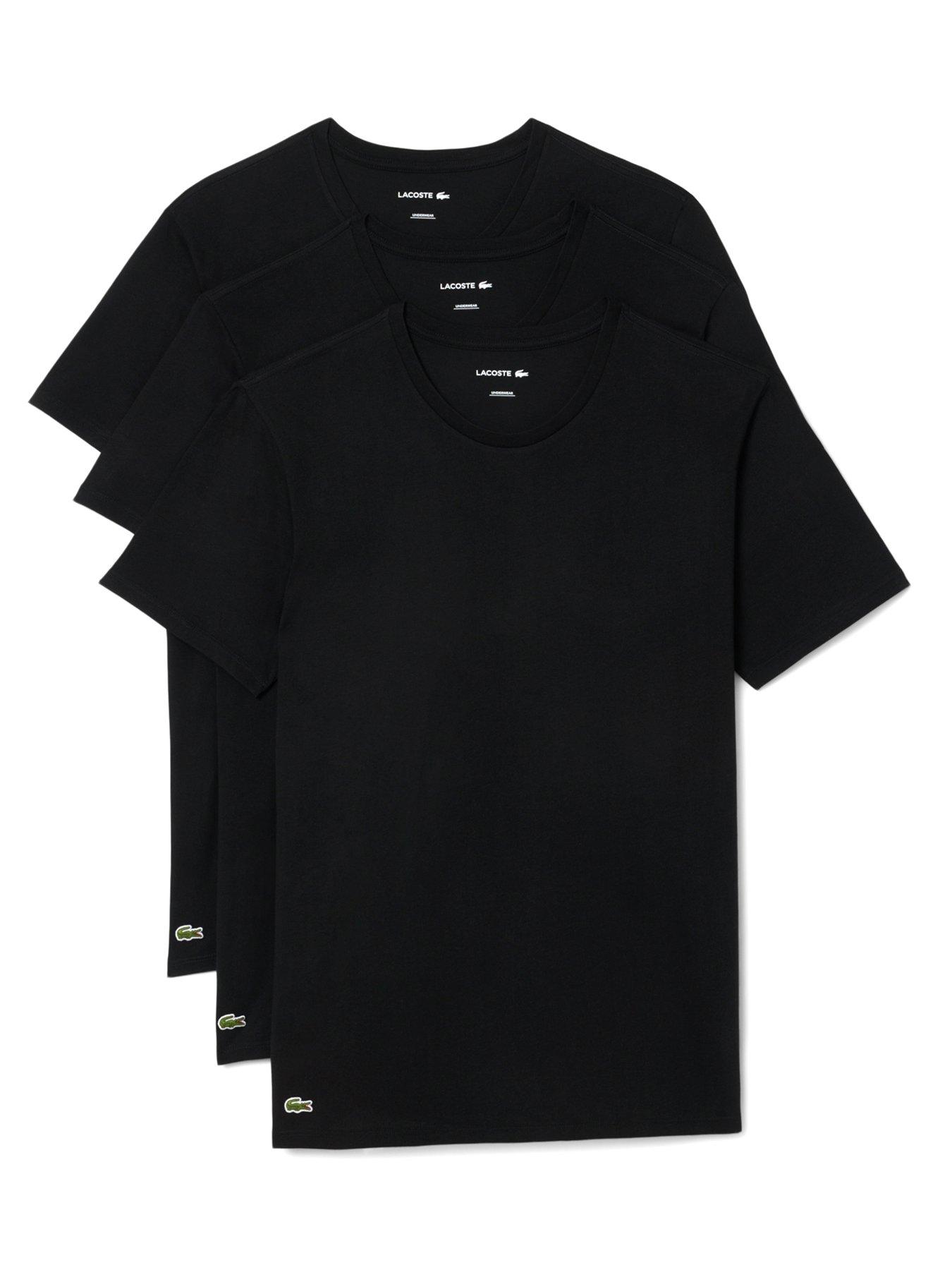 Lacoste Standard Fit 3 Pack T-Shirts, Black, Size M, Men