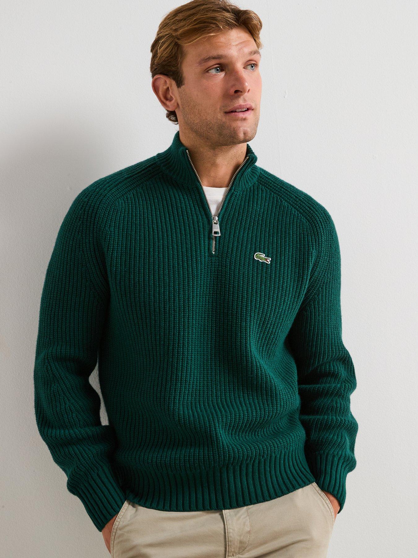 Lacoste High Neck 1/4 Zip Heavyweight Rib Knitted Jumper - Dark Green
