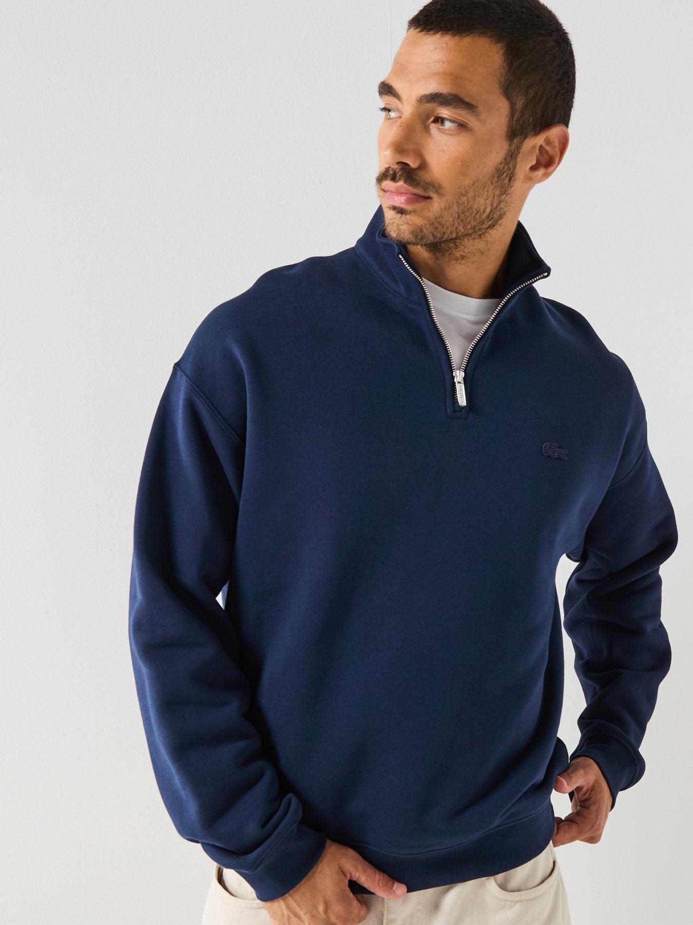 undefined Lacoste Loose Fit Zip Neck Fleece Sweatshirt - Navy