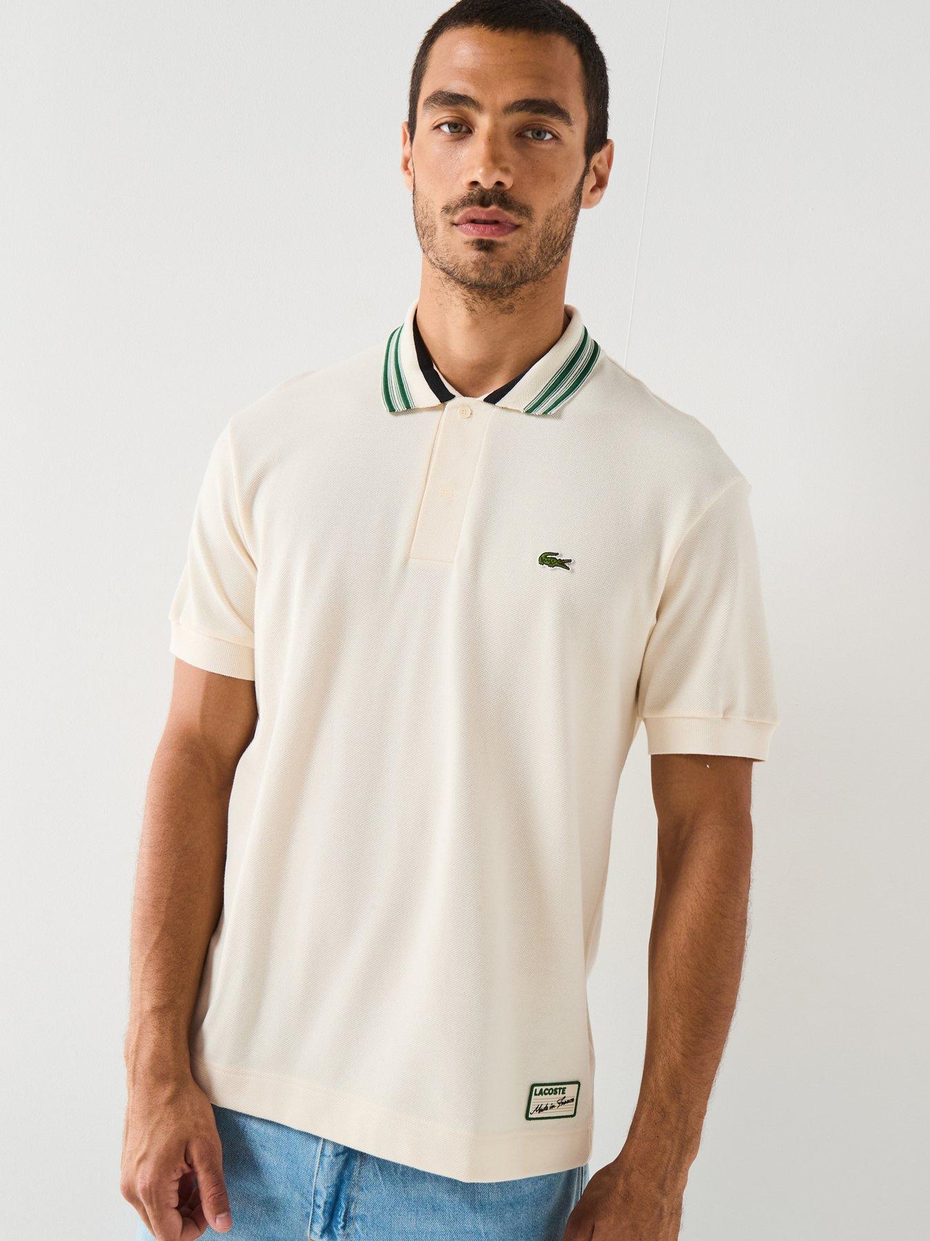 undefined French Made Premium Striped Short Sleeve Polo Shirt - Cream