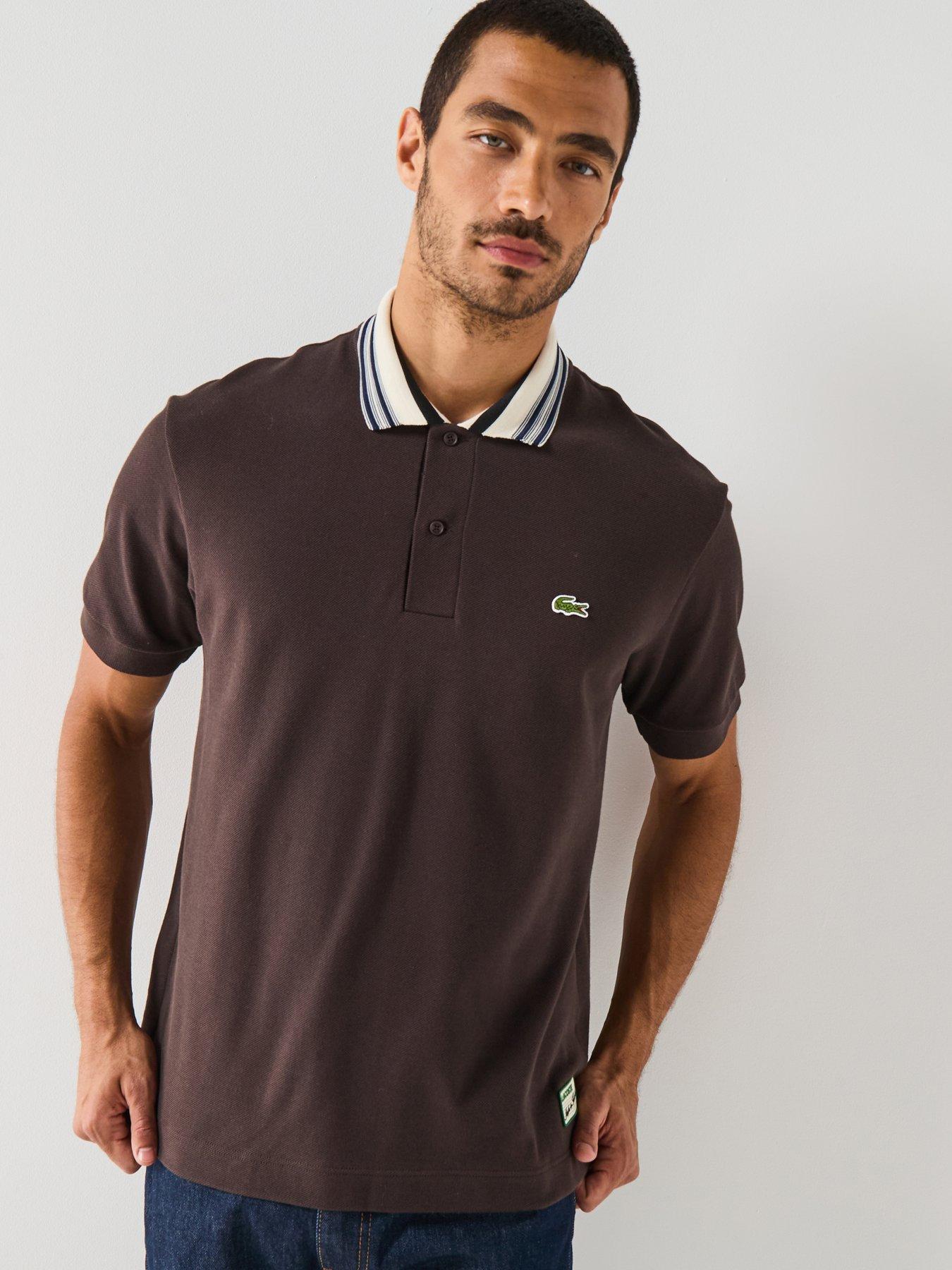 Lacoste French Made Premium Striped Short Sleeve Polo Shirt - Brown