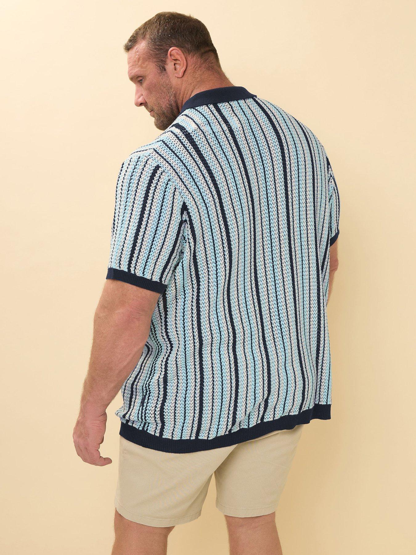 Image 2 of 4 of BadRhino Stripe Short Sleeve Knitted Shirt - Blue