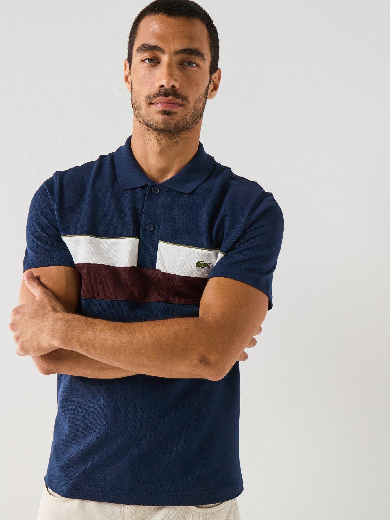 Lacoste Regular Fit Colourblock Pique Short Sleeve Polo Shirt, Navy, Size S, Men