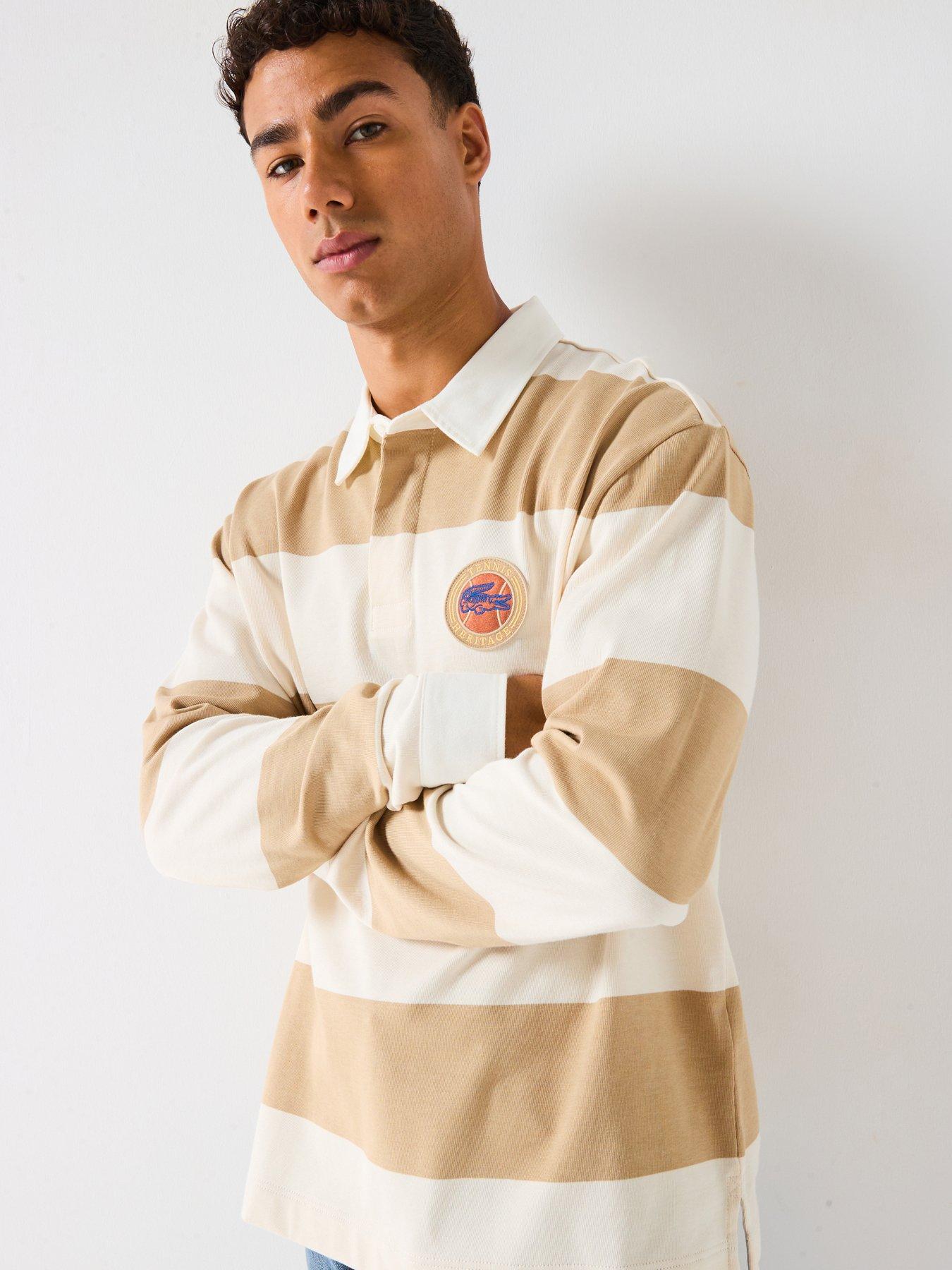 Image 1 of 5 of Lacoste Striped Rugby Shirt- Brown